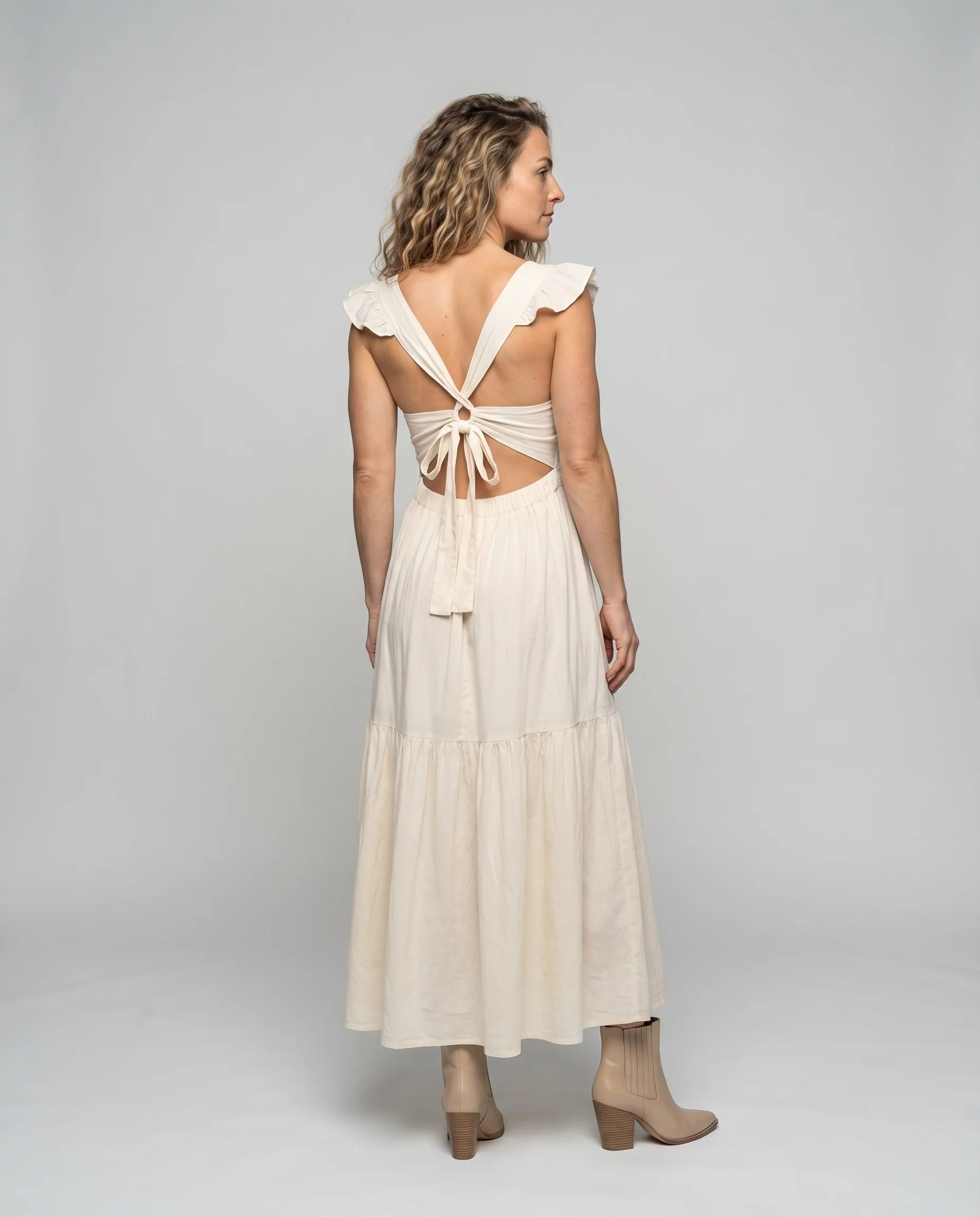 Damen Boho-Sommerkleid Rückenschnürung Puffärmel Stufenrock - Image 4