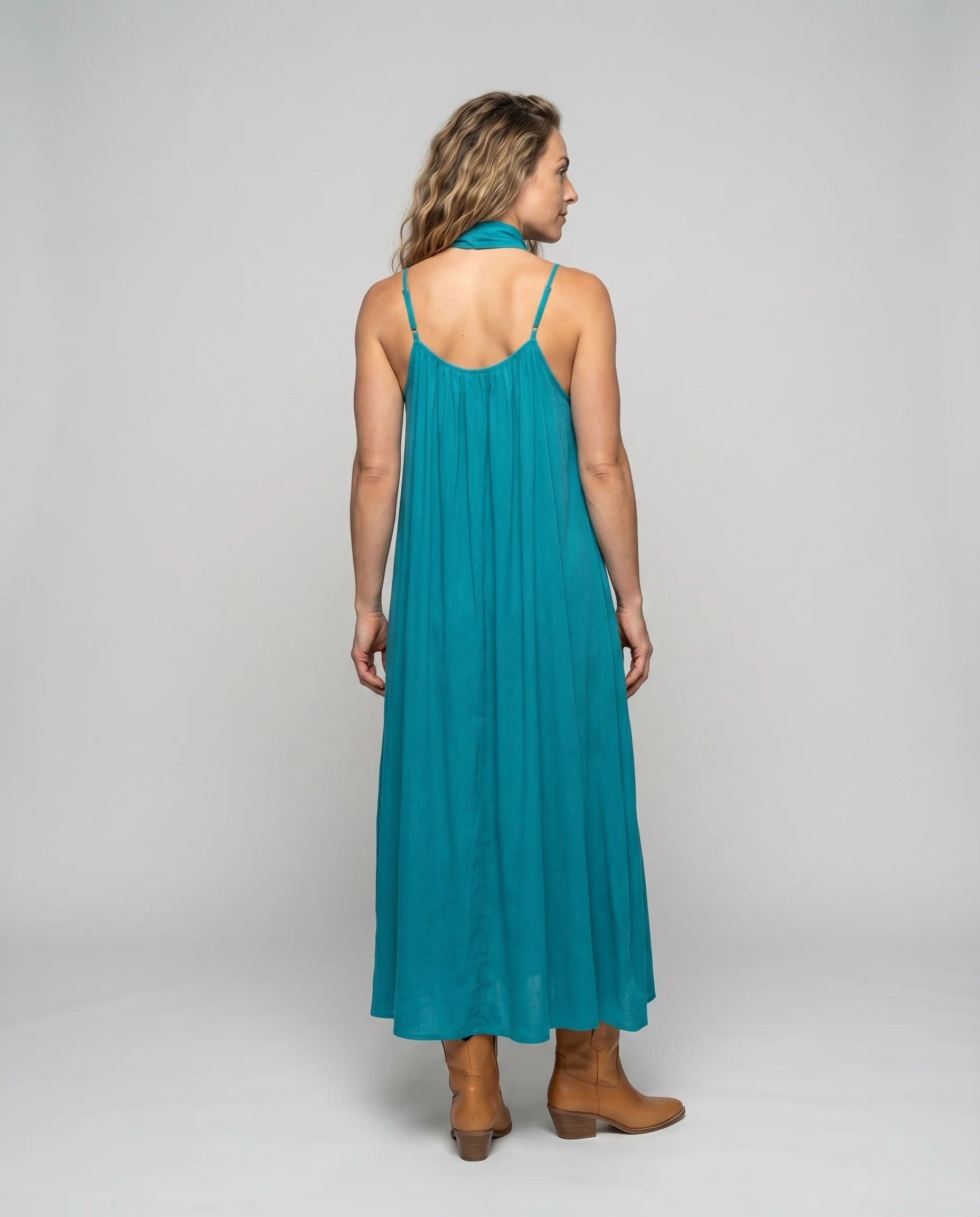 Damen Hängerkleid Bindeschal Crinkle-Optik Bodenlang - Image 4