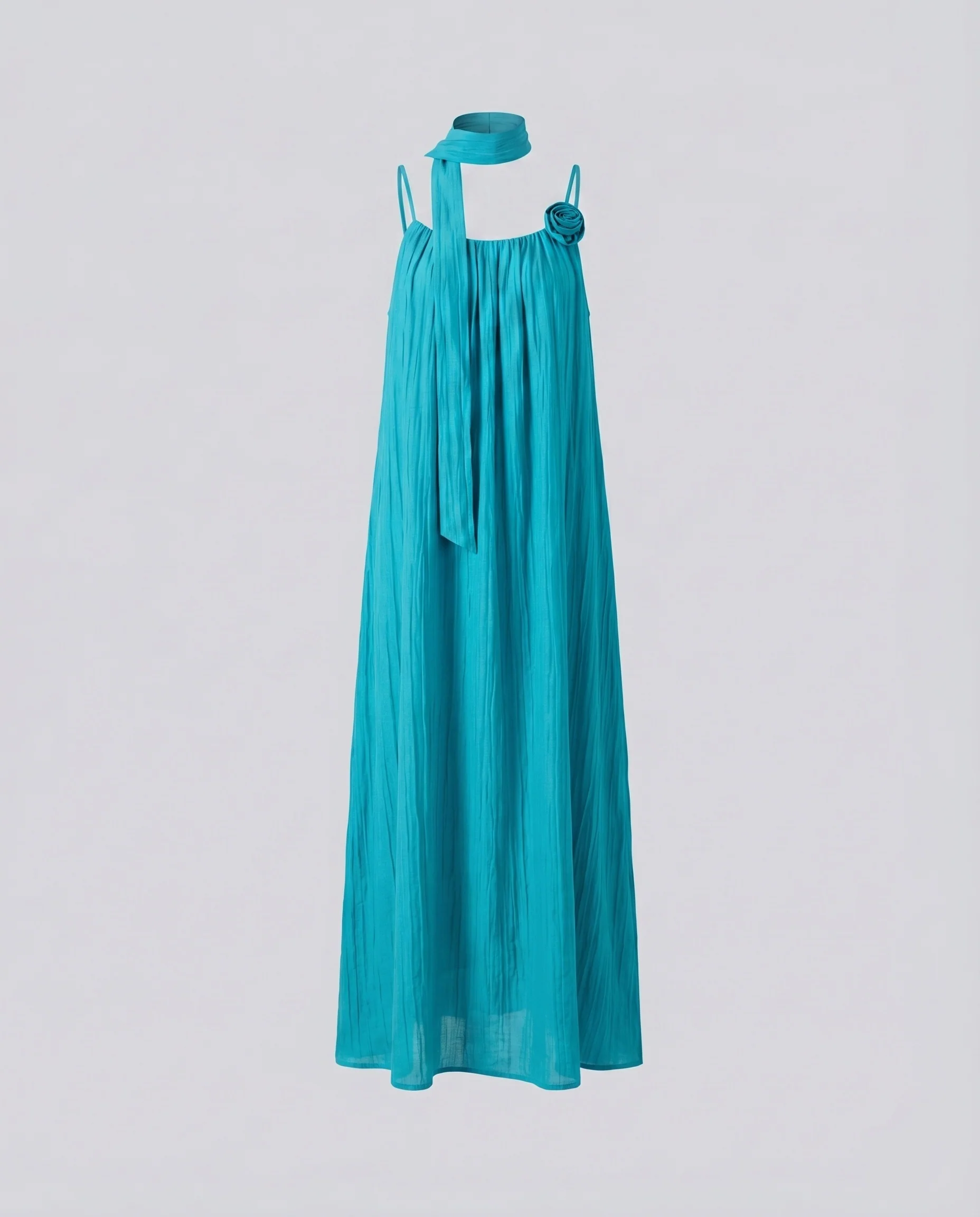 Damen Hängerkleid Bindeschal Crinkle-Optik Bodenlang - Image 5