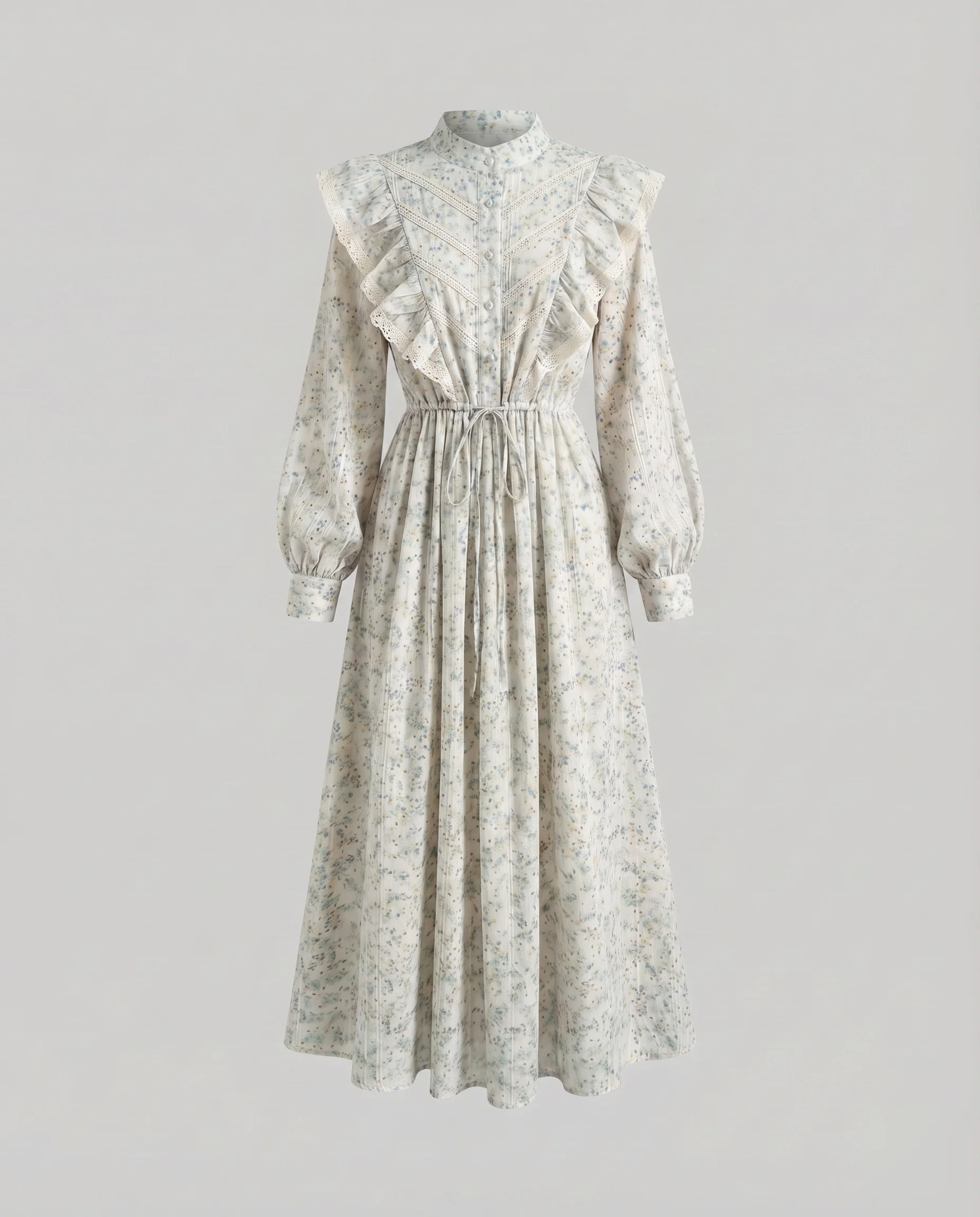 Damen Maxikleid Blumenoptik Rüschenpasse Taillenzug - Image 6