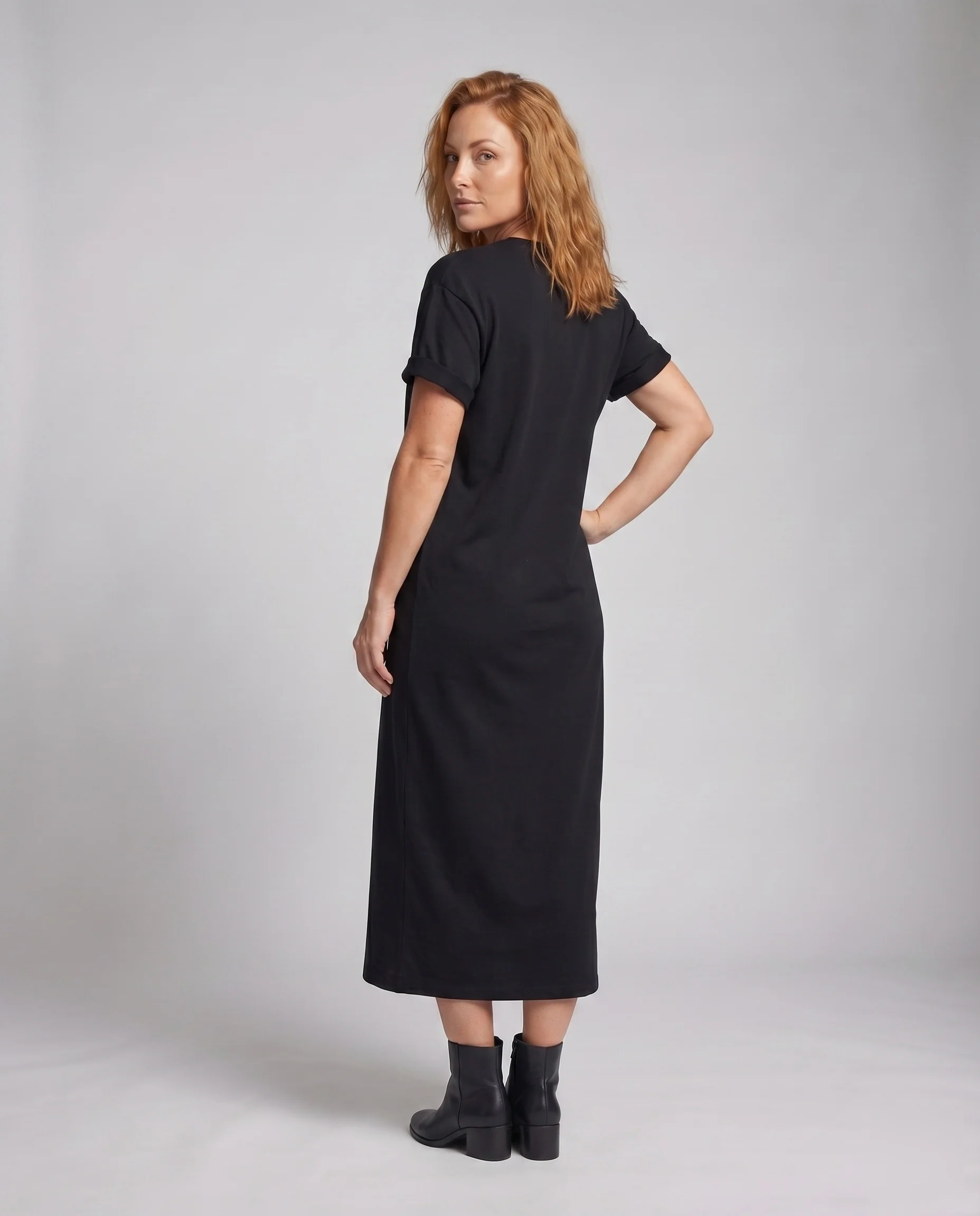 Damen Shirtkleid Statement-Aufdruck Baumwoll-Mix Umschlagärmel - Image 4