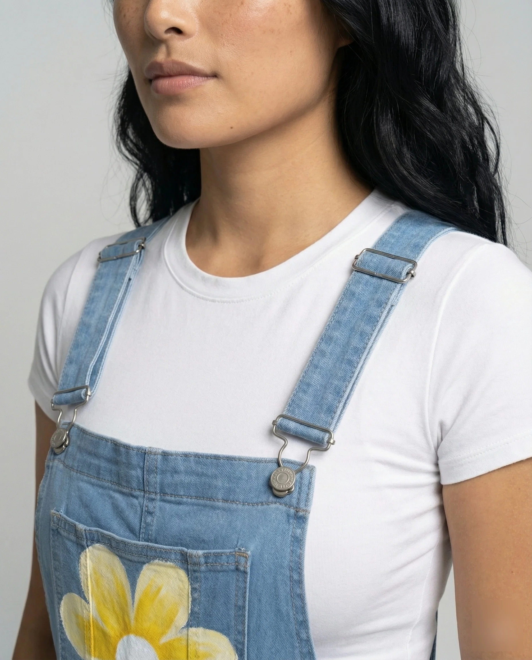 Damen Florale Verstellbare Träger Denim Denim-Latzhose - Image 2