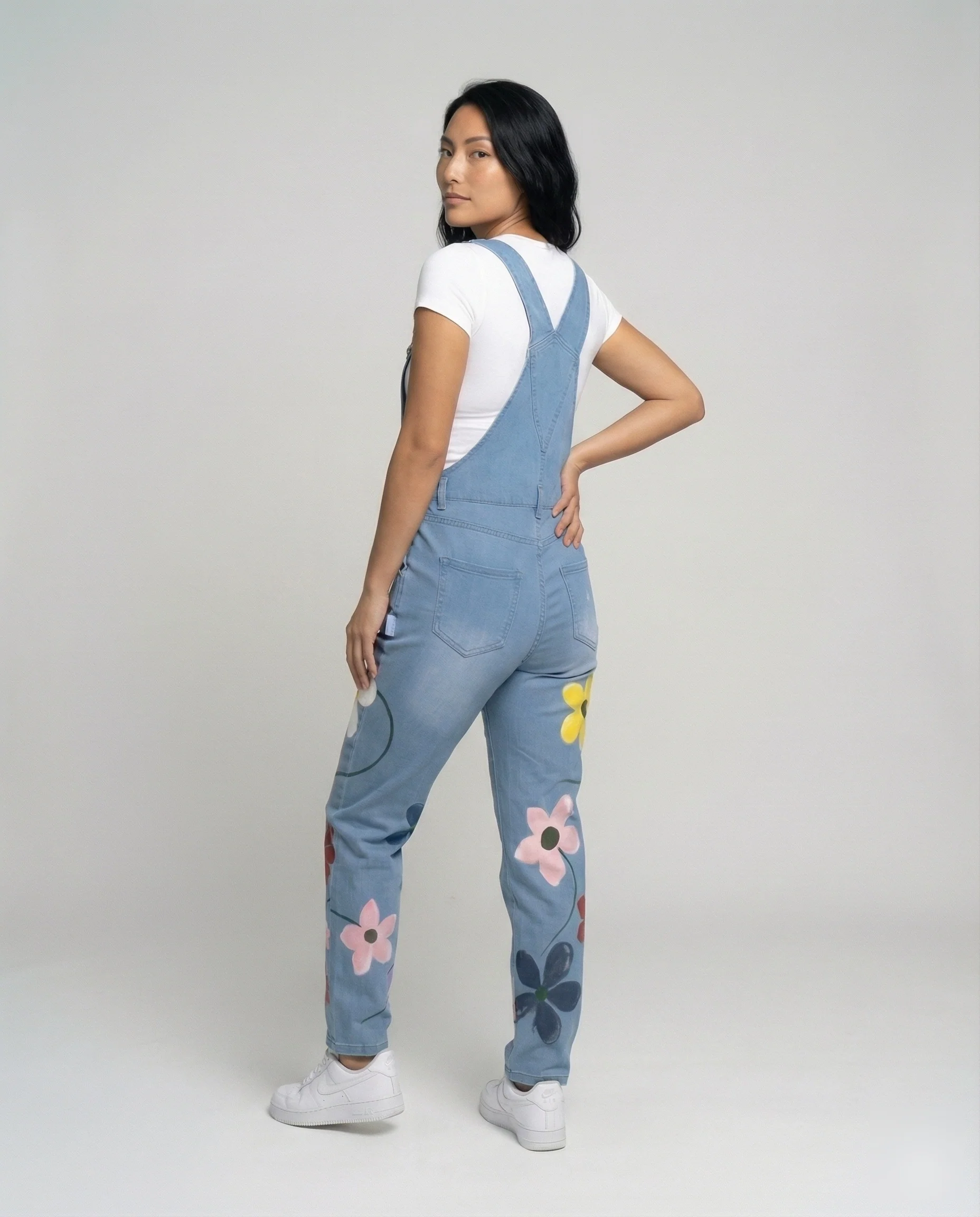Damen Florale Verstellbare Träger Denim Denim-Latzhose - Image 3