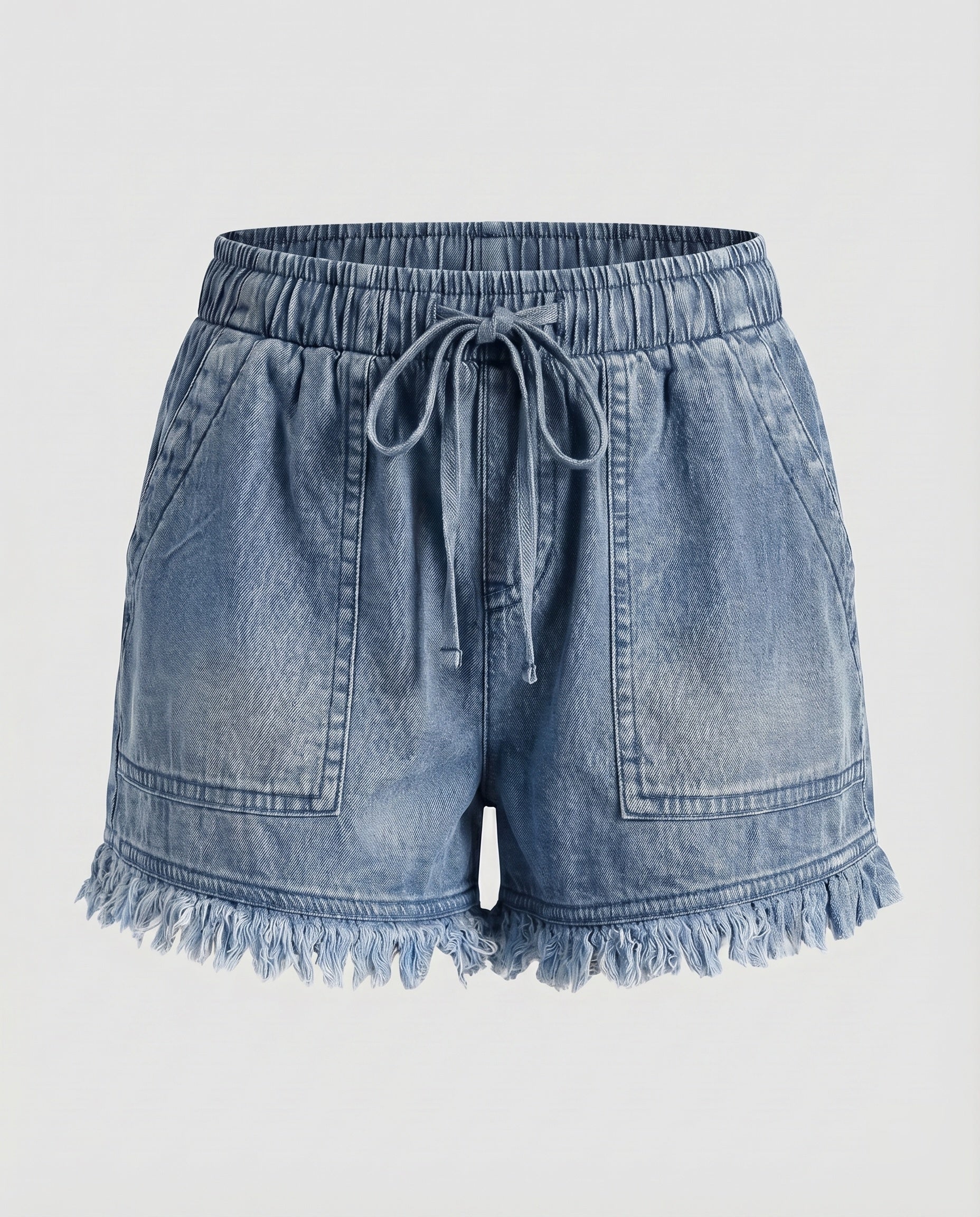 Damen Denim-Shorts Tunnelzug Cargo-Taschen Rüschensaum - Image 5