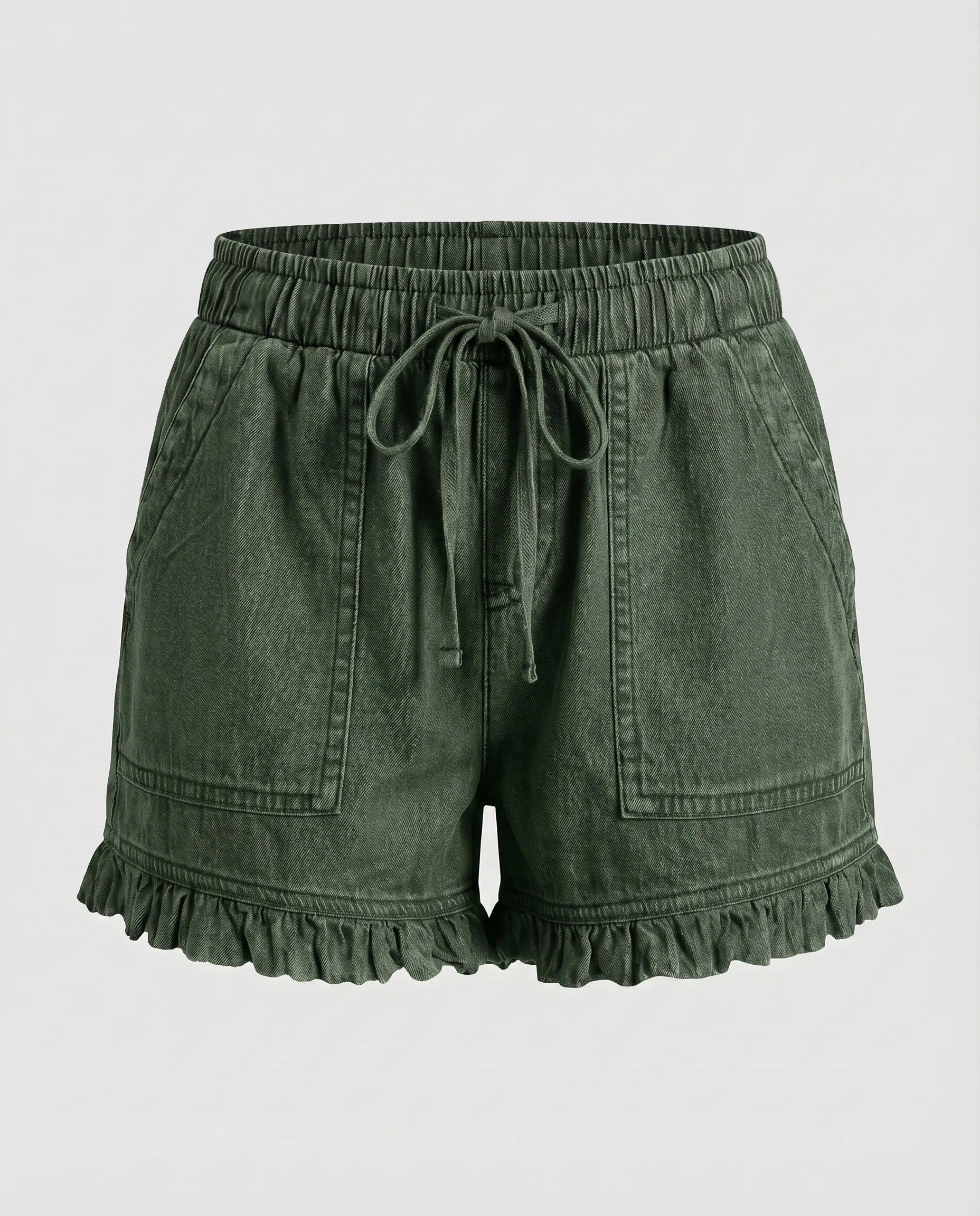 Damen Denim-Shorts Tunnelzug Cargo-Taschen Rüschensaum - Image 7