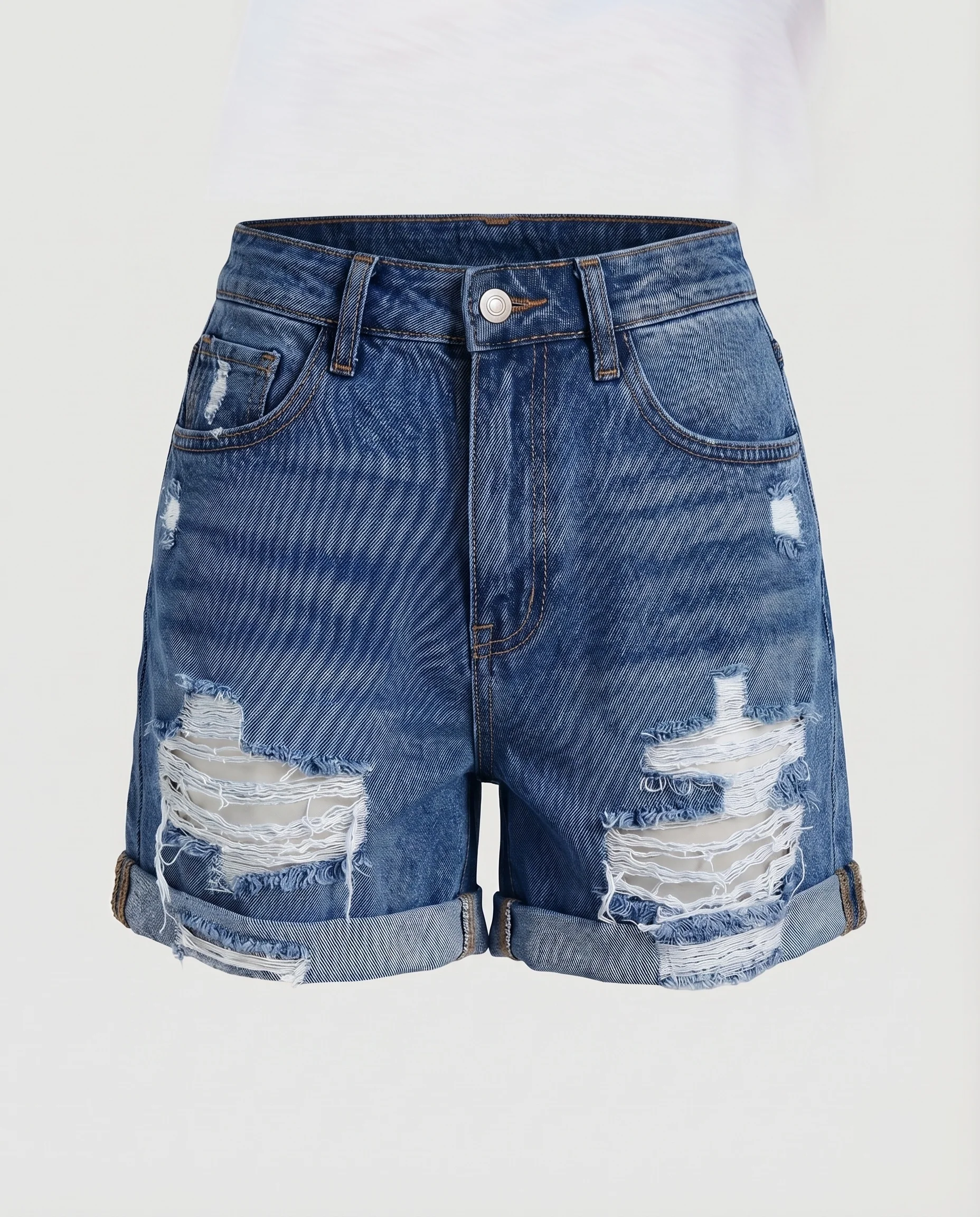 Damen Jeans-Shorts 5-Pocket Gekrempelt Risse - Image 6
