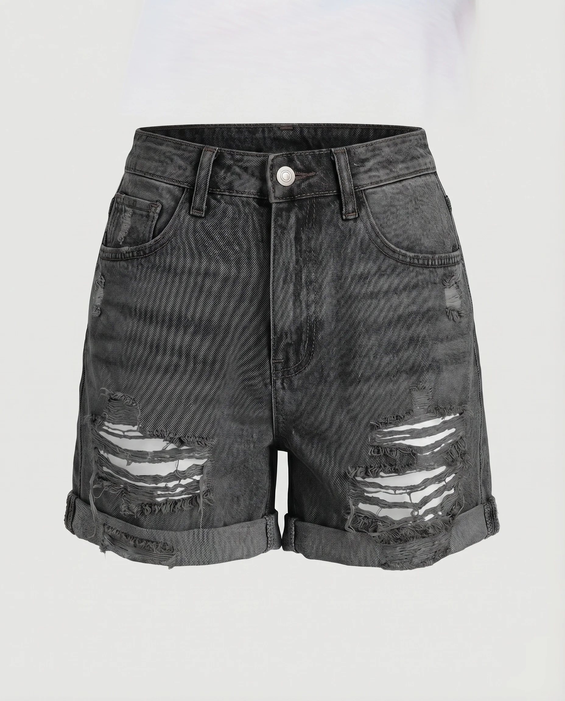 Damen Jeans-Shorts 5-Pocket Gekrempelt Risse - Image 7
