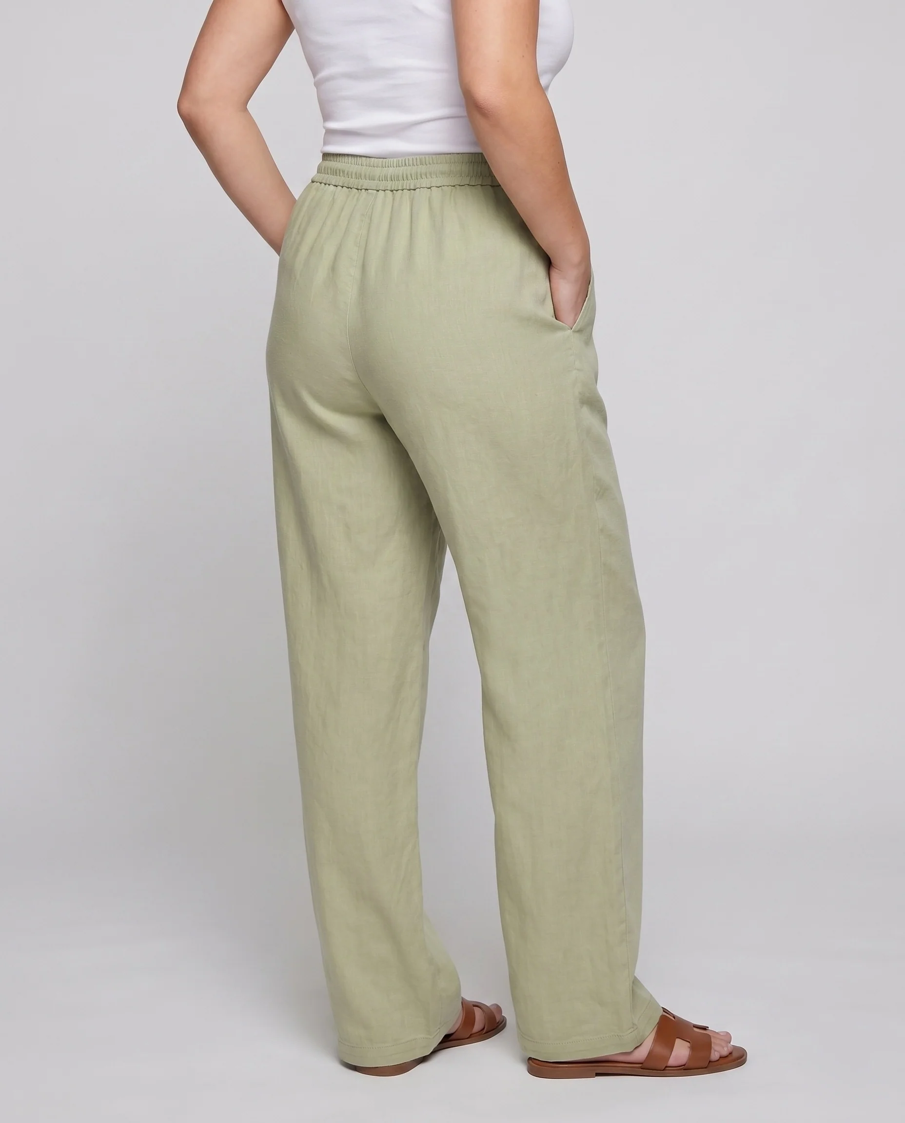 Damen nan lässige Leinenblend-Relaxhose mit elastischem Tunnelzugbund und weitem Bein - Image 2