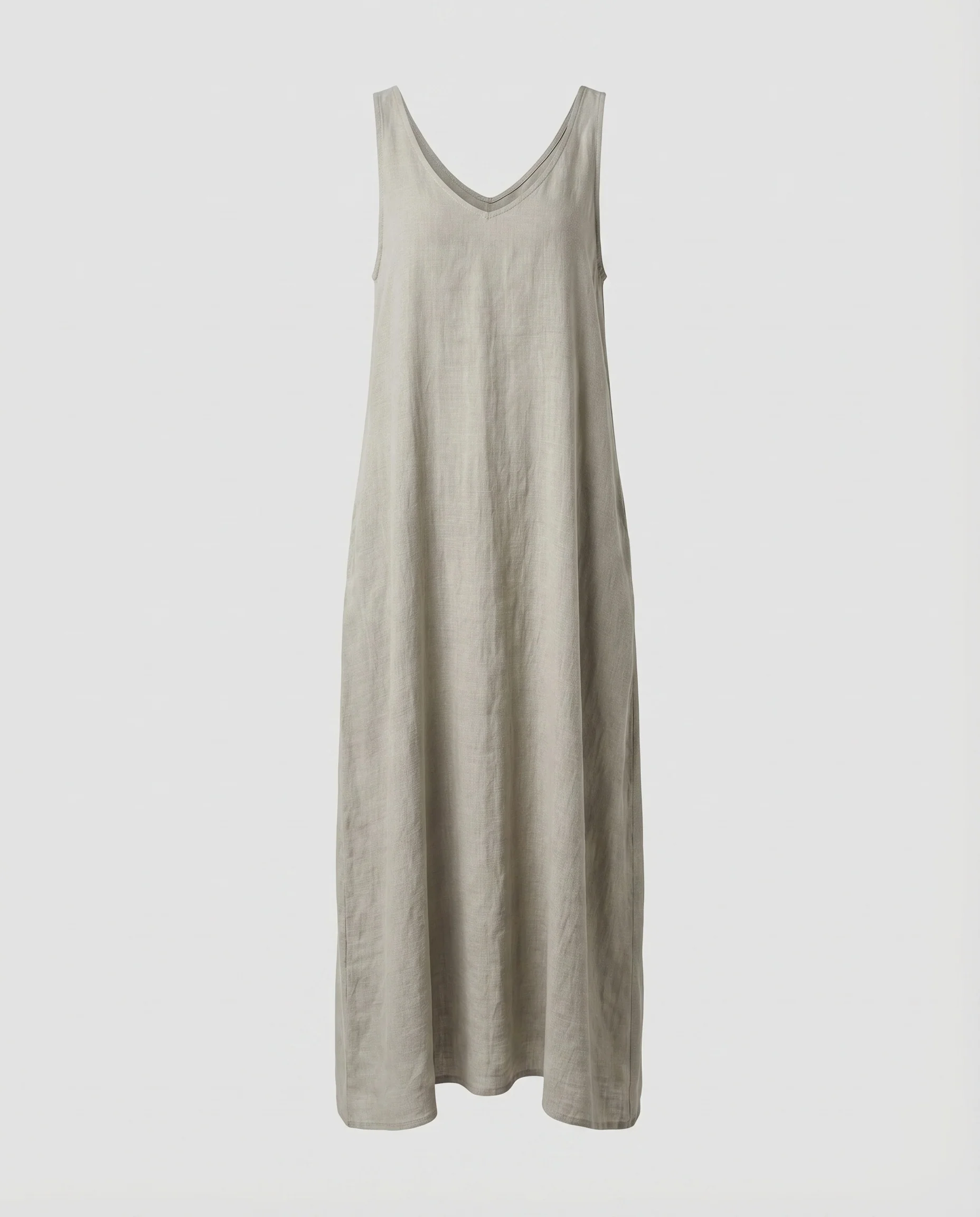 Damen Ärmelloses Leinenmaxikleid V-Ausschnitt Fließende A-Linie - Image 4