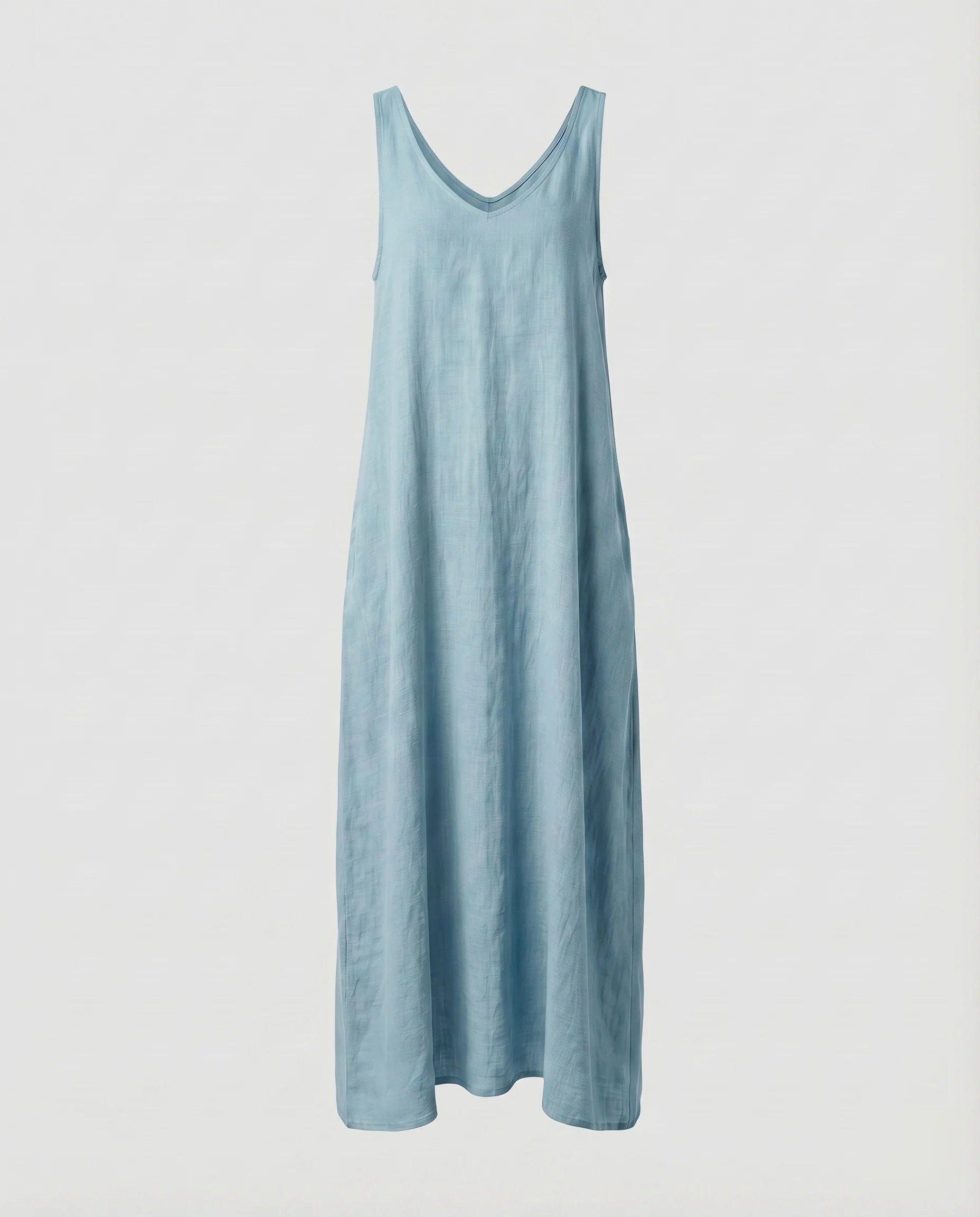 Damen Ärmelloses Leinenmaxikleid V-Ausschnitt Fließende A-Linie - Image 7