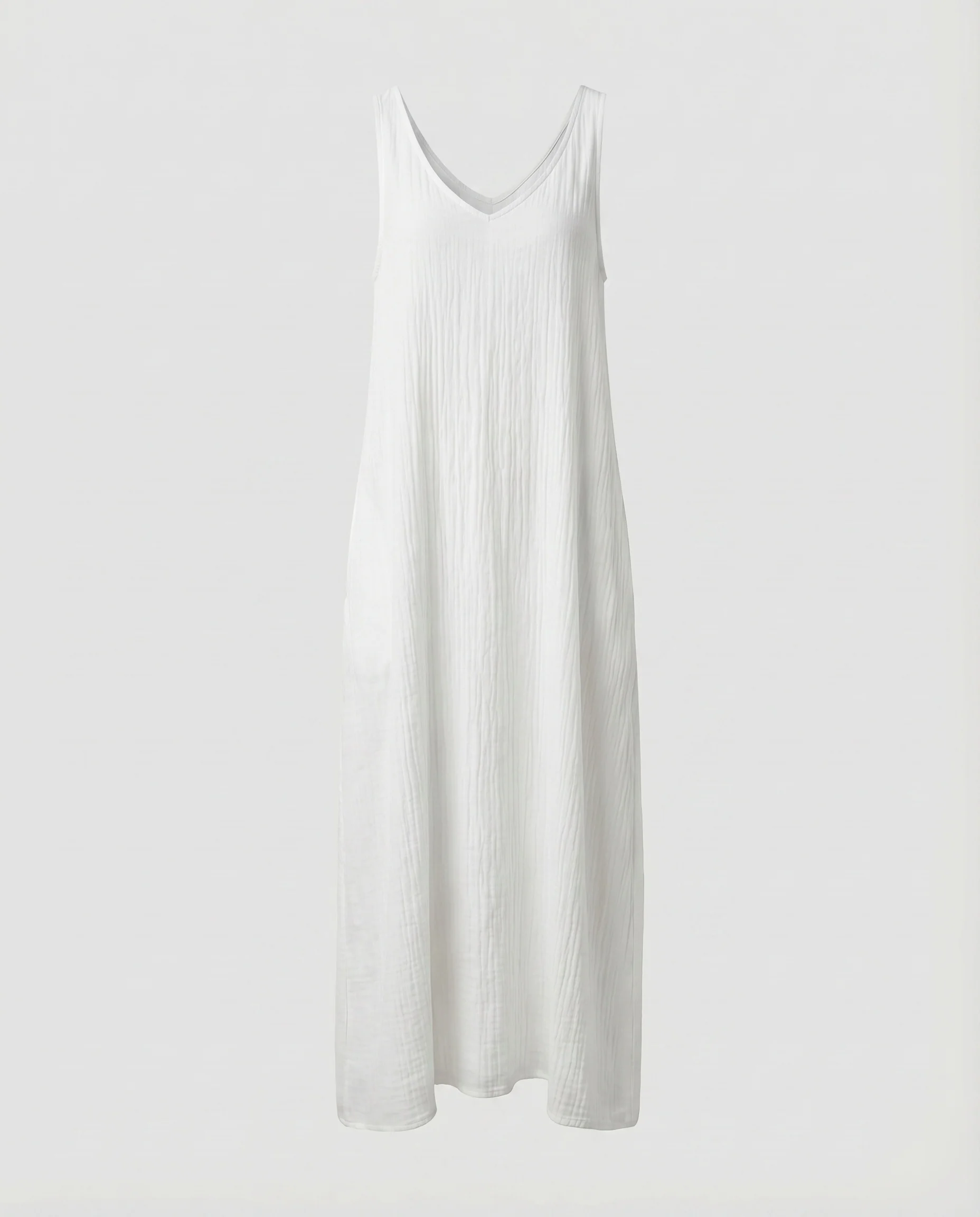 Damen Ärmelloses Leinenmaxikleid V-Ausschnitt Fließende A-Linie - Image 9