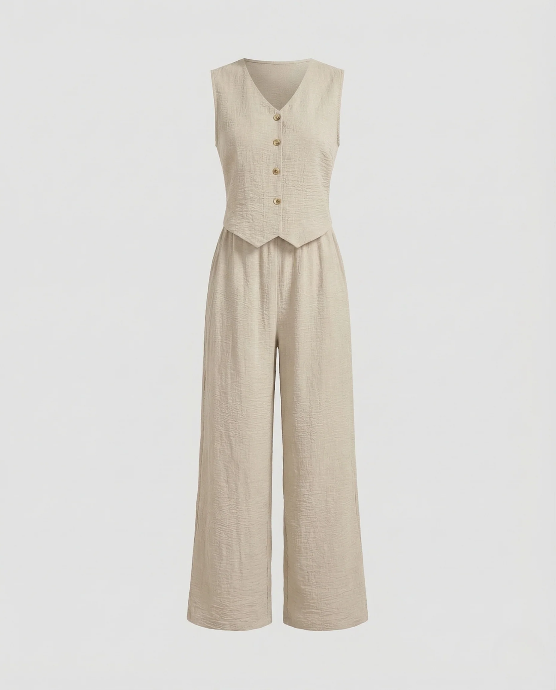 Damen Zweiteiler Leinenoptik Bluse Palazzo Hose - Image 4