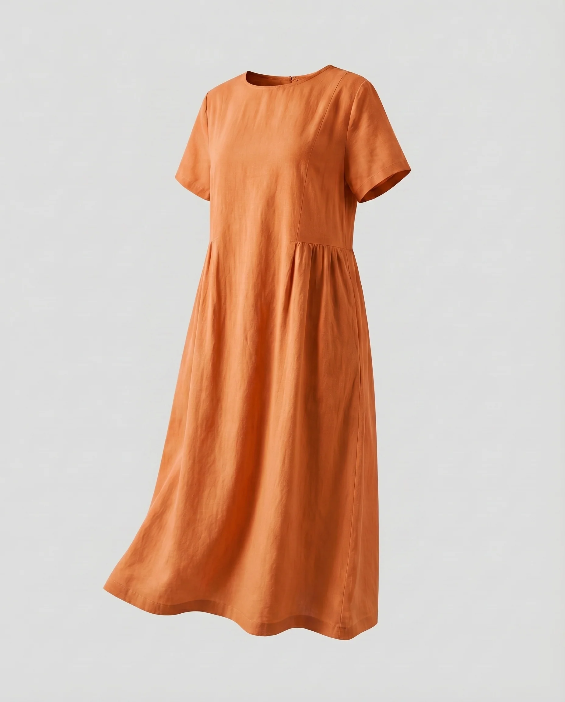 Damen Midi-Sackkleid Leinen-Baumwoll-Mix Seitentaschen Überschnittene Ärmel - Image 8