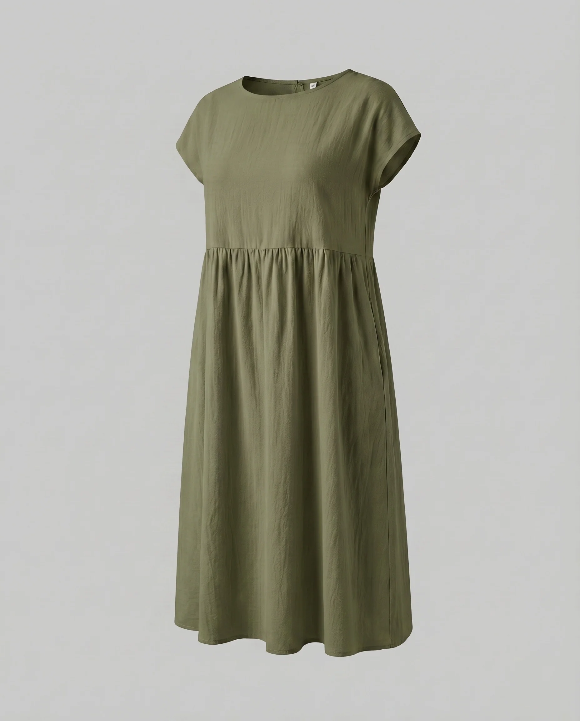 Damen Midikleid Angeschnittene Schulter Geraffte Brustnaht Seitentaschen - Image 15