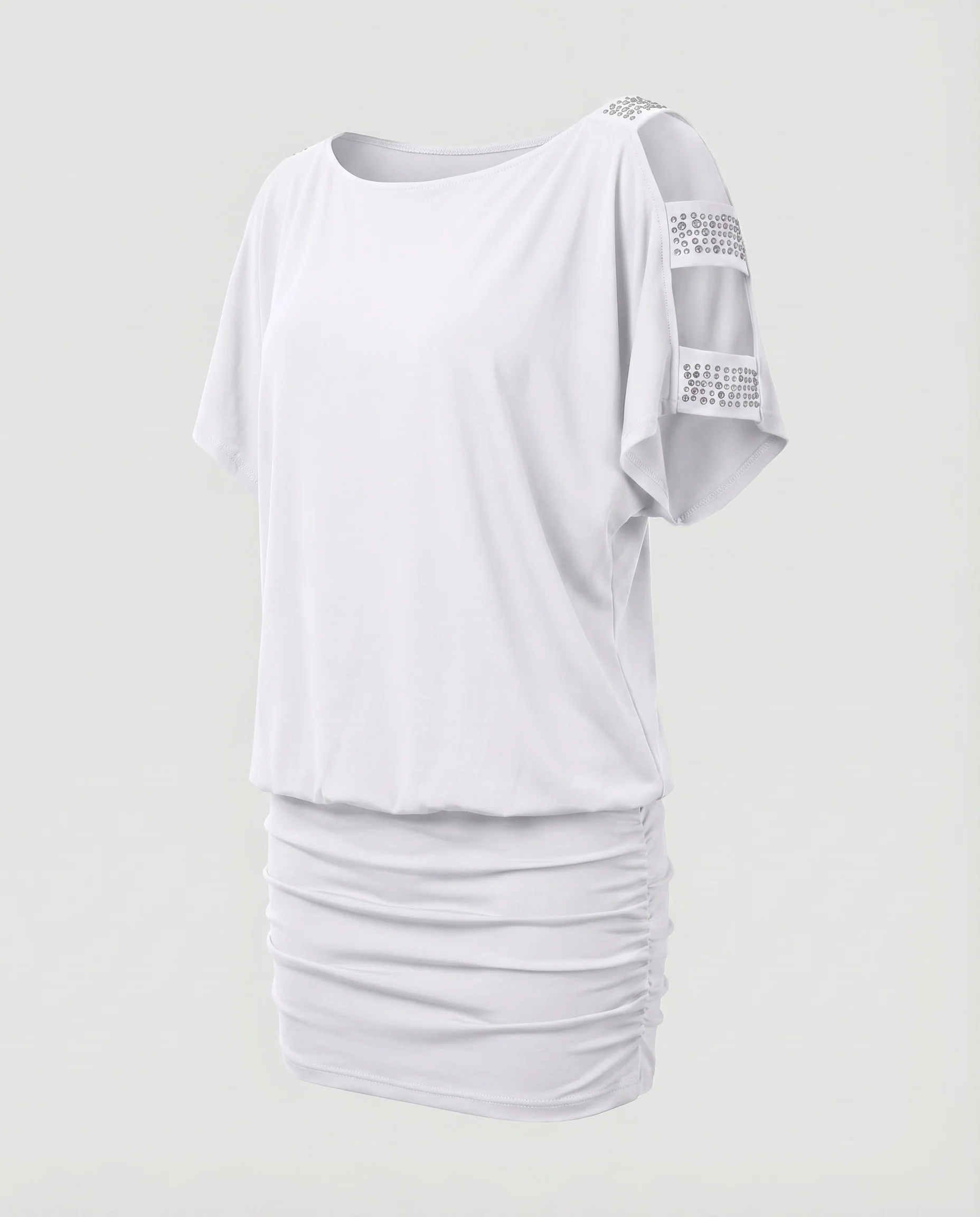 Damen Minikleid Fledermausärmel Cut-Out Raffung - Image 6