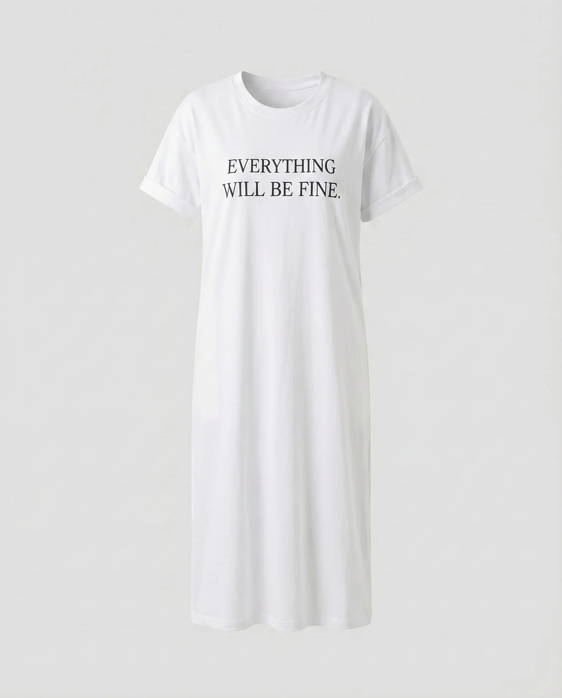 Damen Oversize-Slogan-T-Shirtkleid Rollärmel Maxi-Silhouette - Image 7