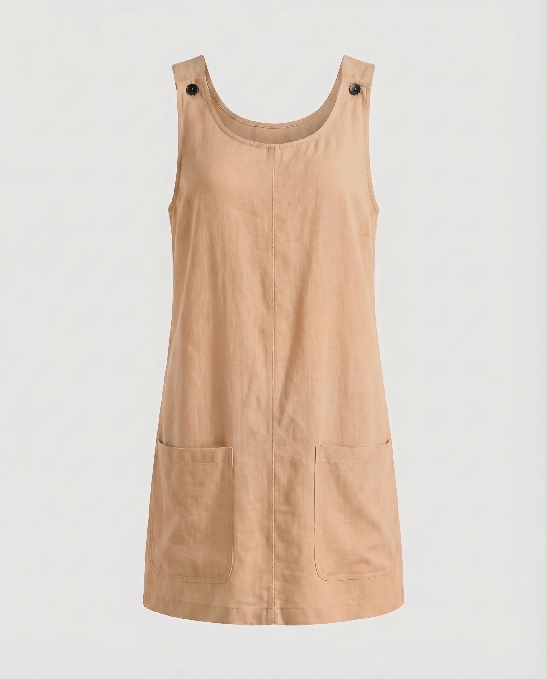 Damen Shift-Minikleid Schulterknopfverschluss Fronttaschen Leinenmix - Image 8
