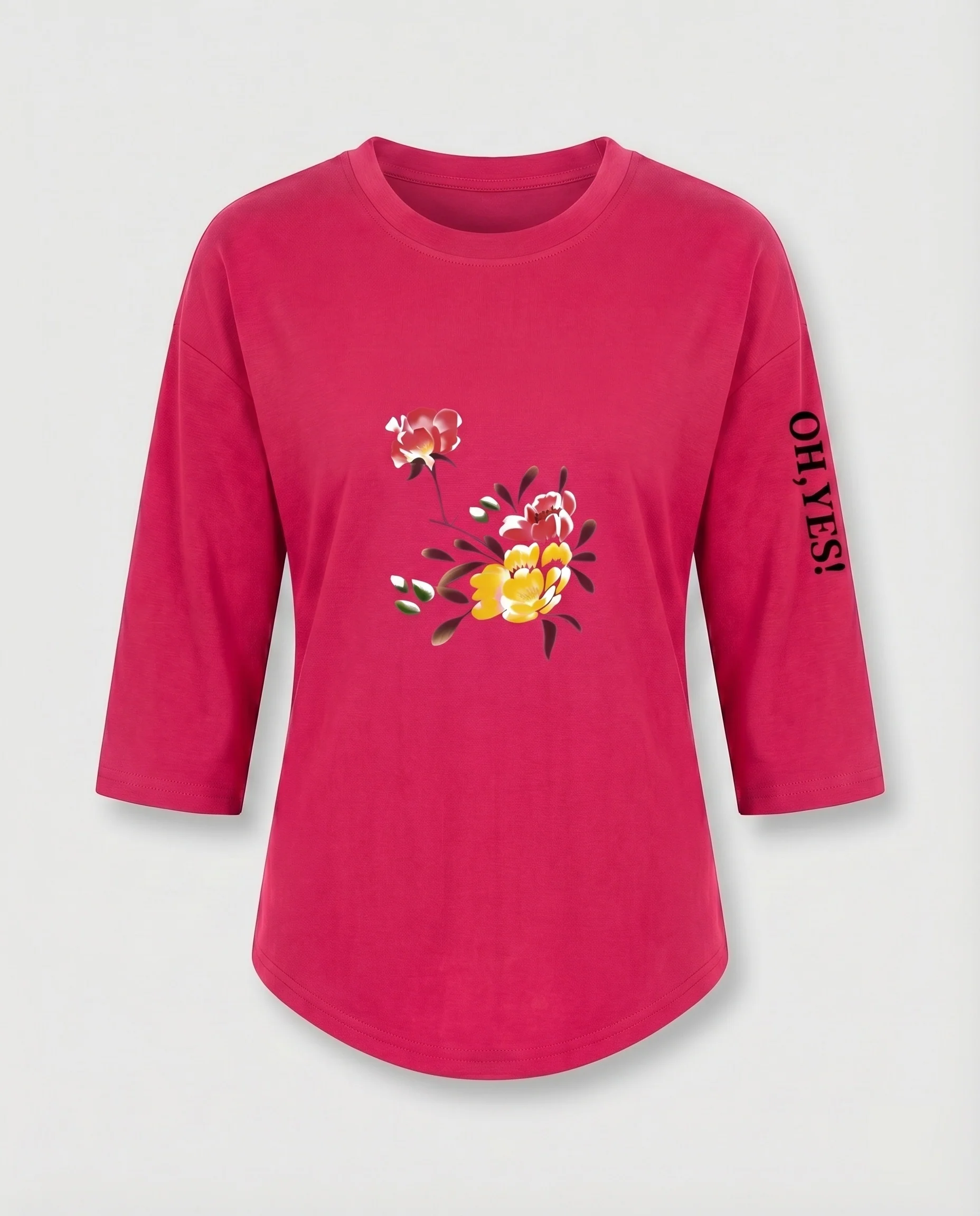 Damen Shirt 3/4-Arm Floraler Brustprint Statement-Ärmel - Image 13