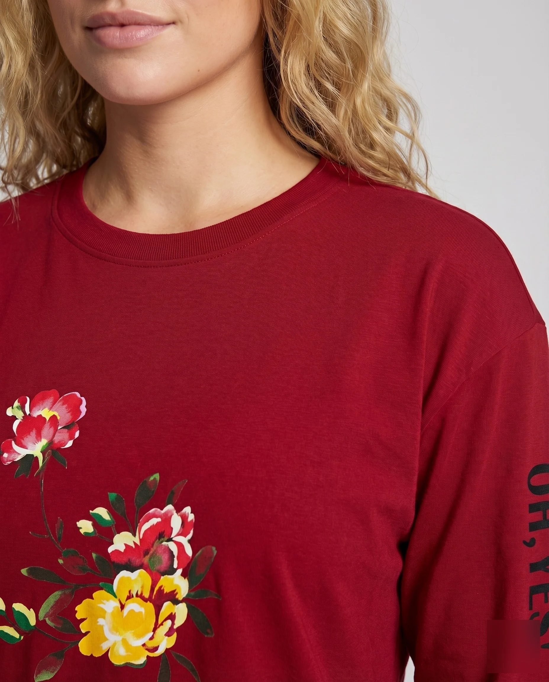 Damen Shirt 3/4-Arm Floraler Brustprint Statement-Ärmel - Image 3