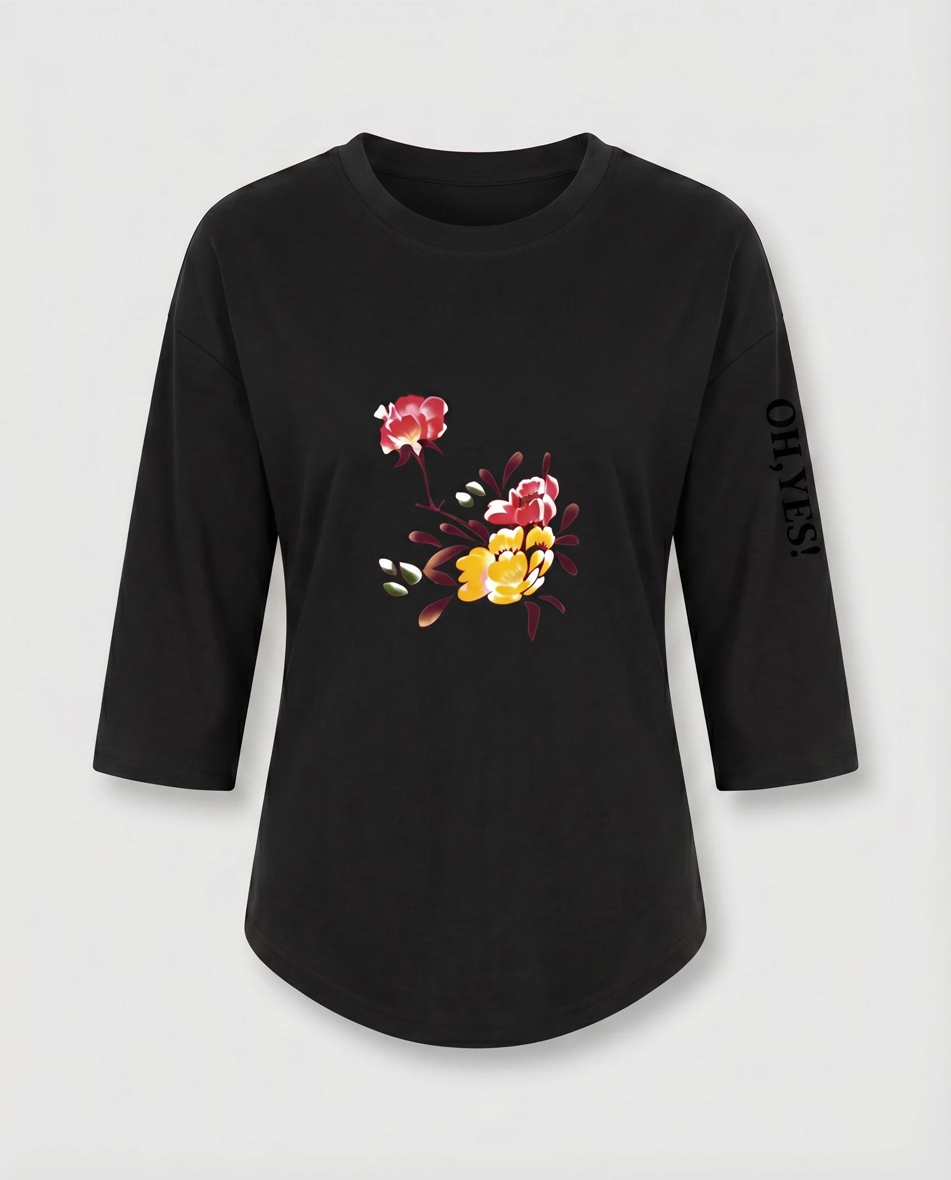 Damen Shirt 3/4-Arm Floraler Brustprint Statement-Ärmel - Image 8