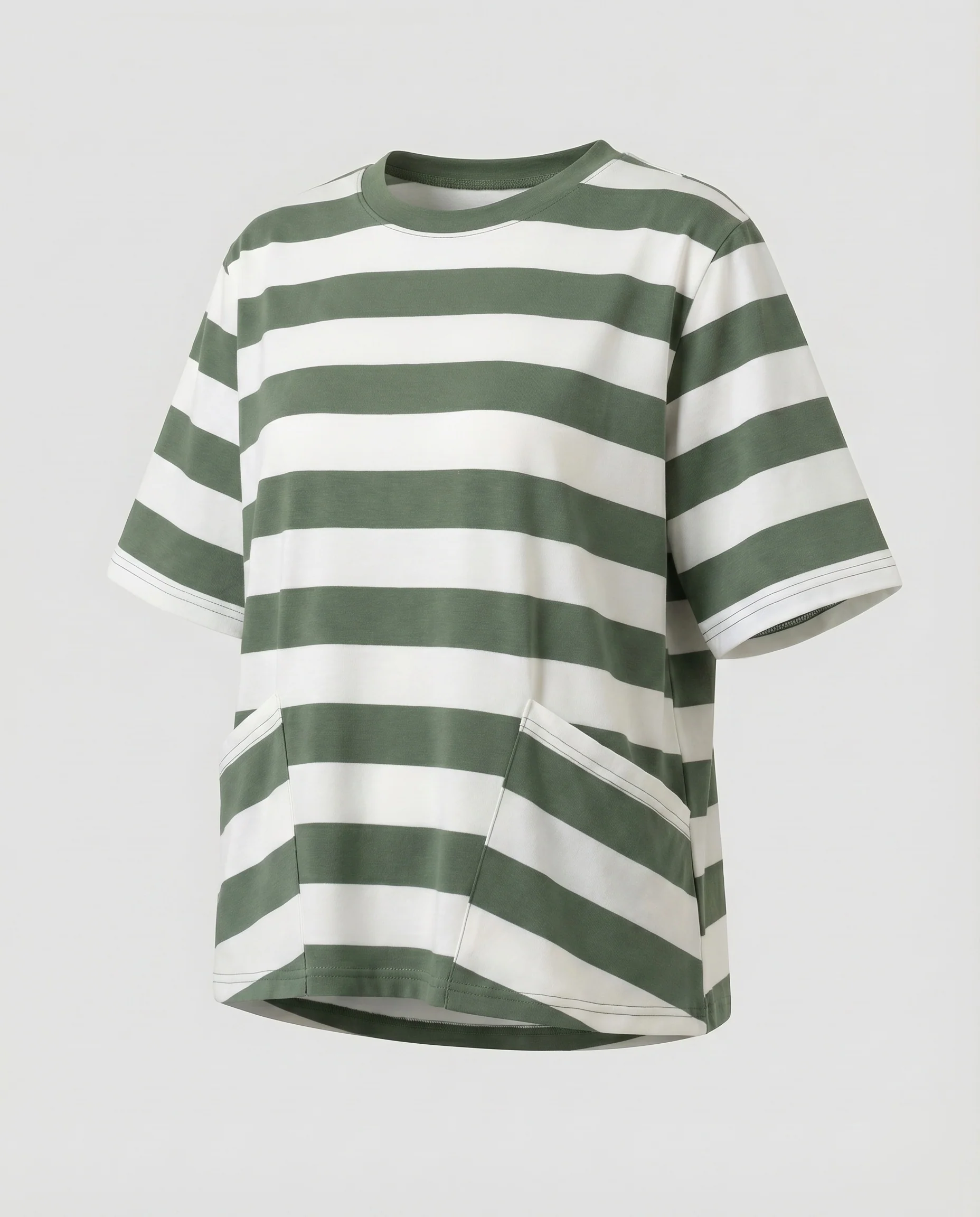 Damen Gestreiftes Oberteil Aufgesetzte Taschen Rundhals Weit - Image 7