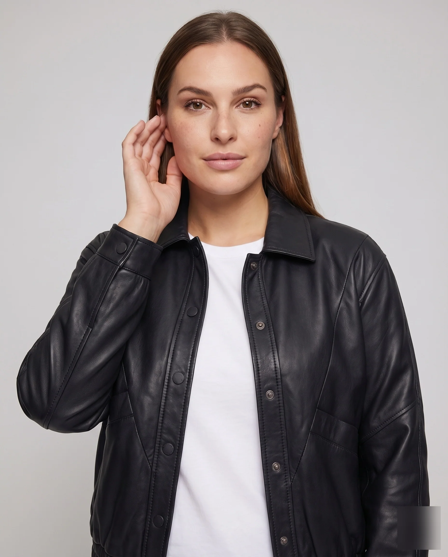 Damen Nappa-Blouson Vegan Hemdkragen Druckknöpfe - Image 2