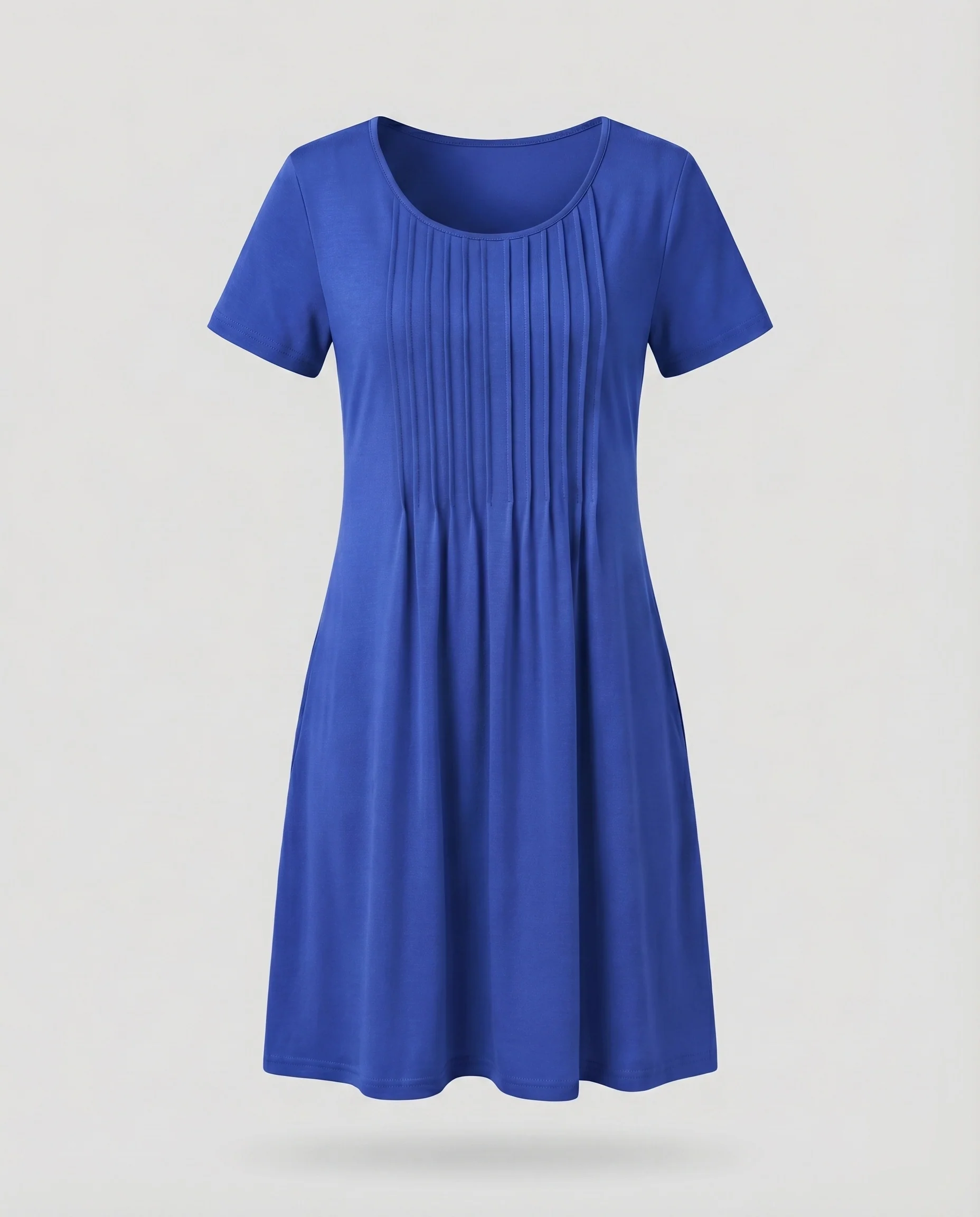 Damen Swing-Kleid Zierbiesen Rundhals Seitentaschen - Image 7