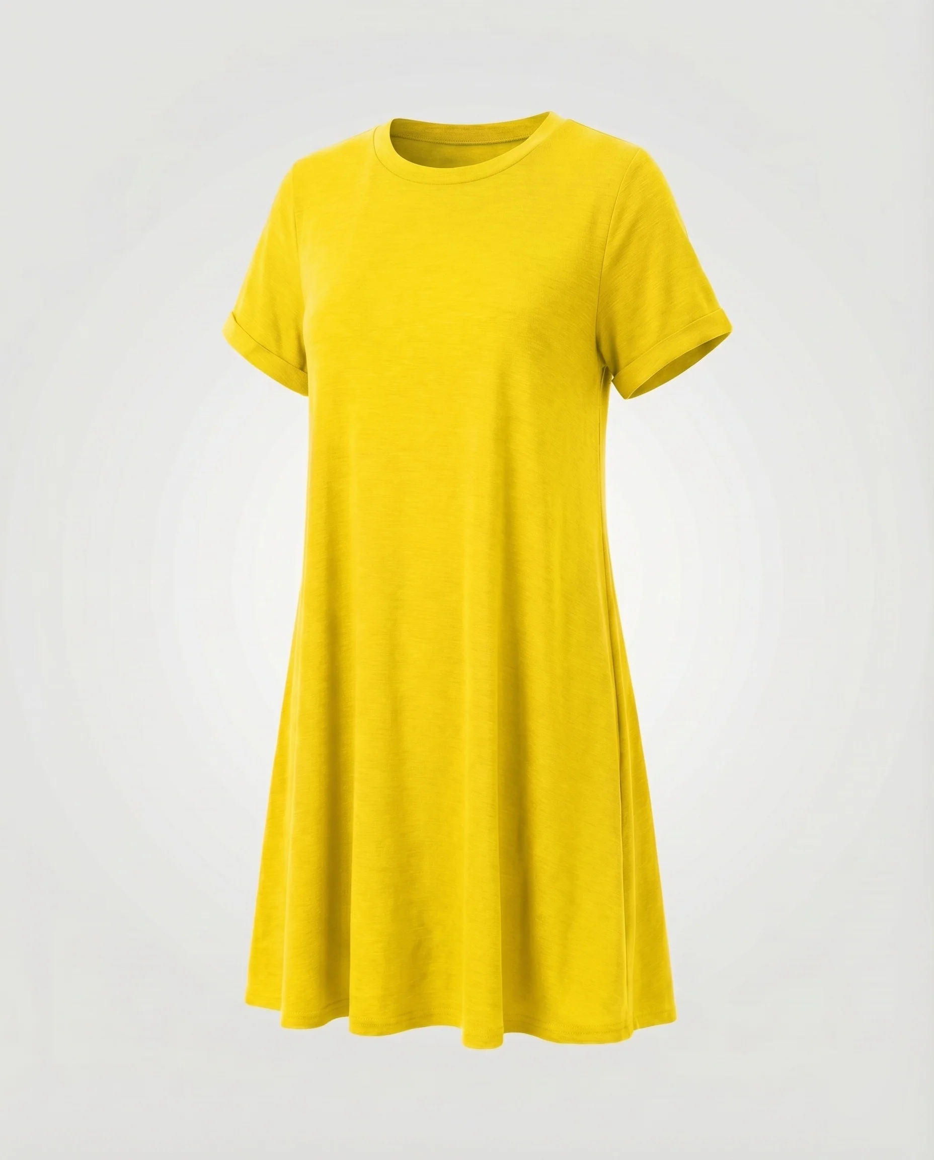 Damen T-Shirt-Swingkleid Rollärmel Schwingender Saum Baumwoll-Mix - Image 14