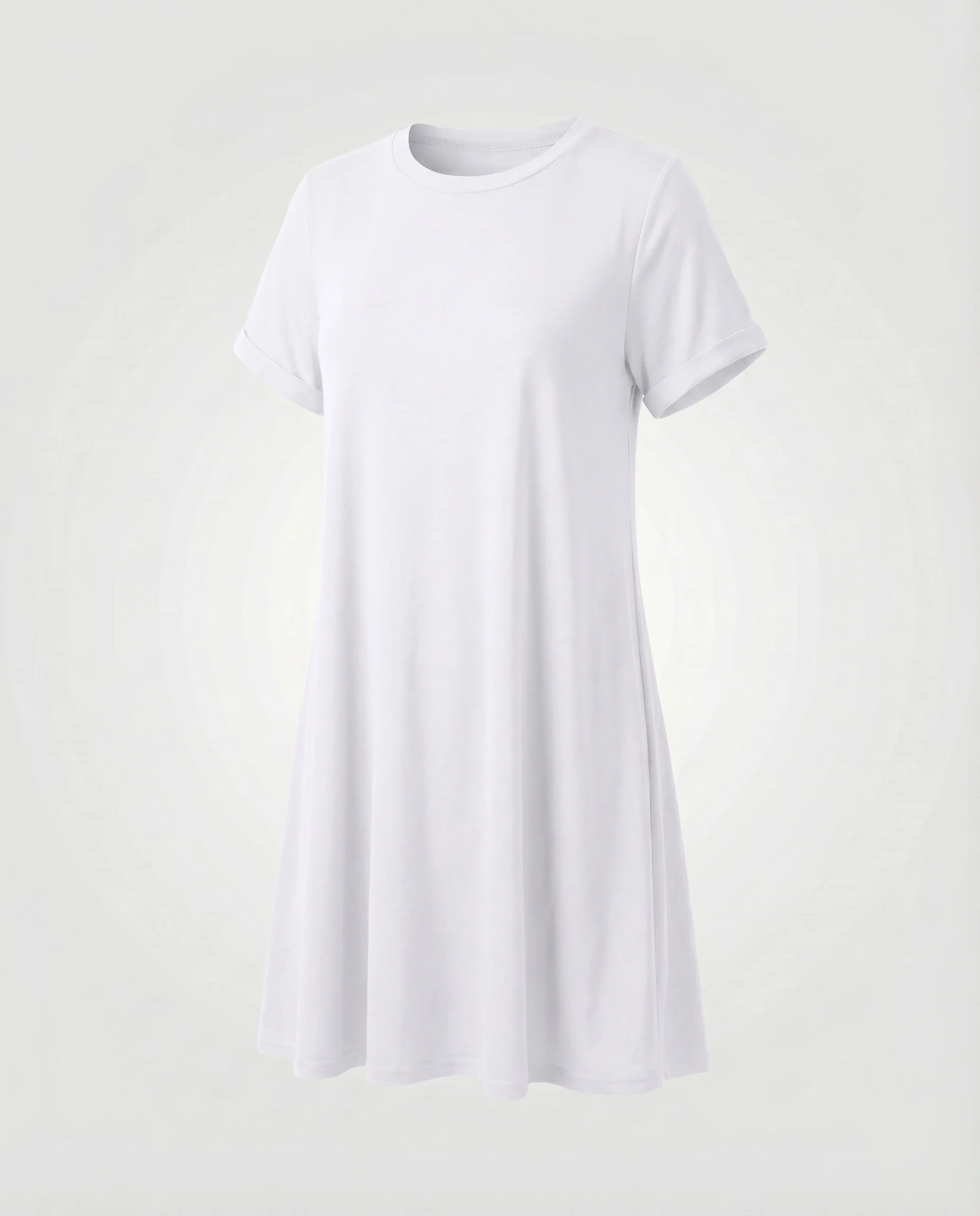 Damen T-Shirt-Swingkleid Rollärmel Schwingender Saum Baumwoll-Mix - Image 6