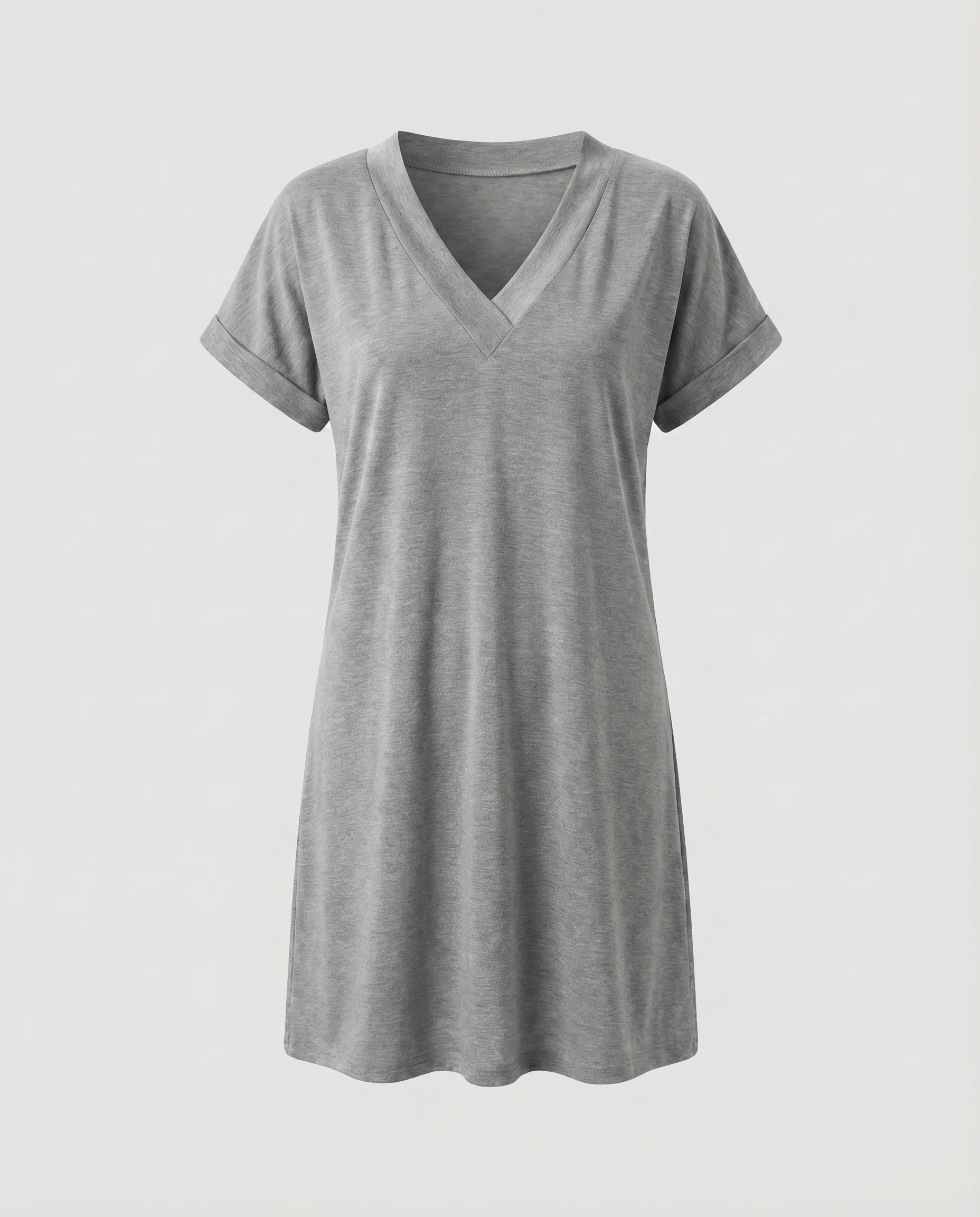 Damen Tunika-Kleid V-Ausschnitt Umschlagärmel Seitentaschen - Image 9