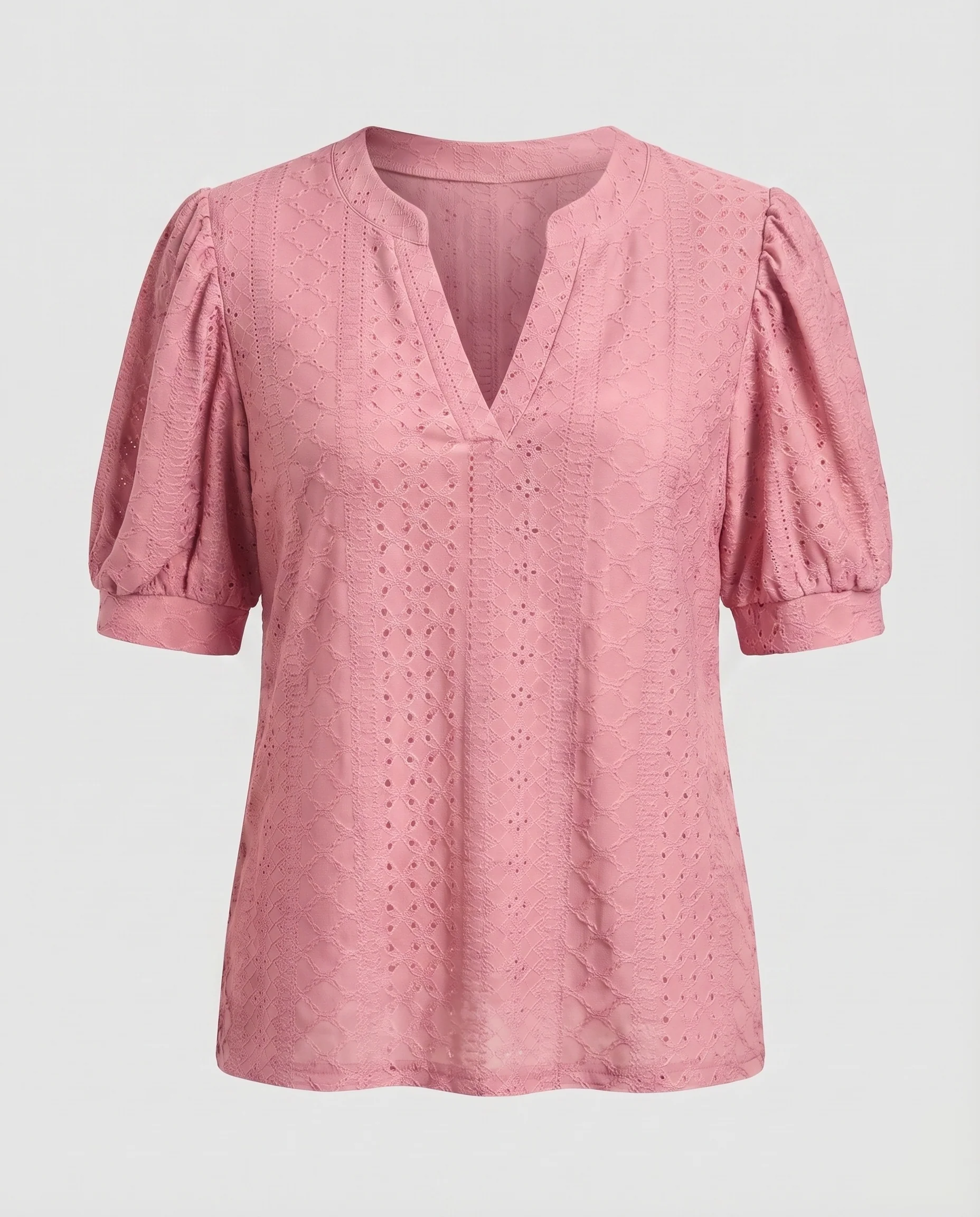 Damen Broderie-Bluse V-Ausschnitt Puffärmel Ellenbogenlang - Image 10