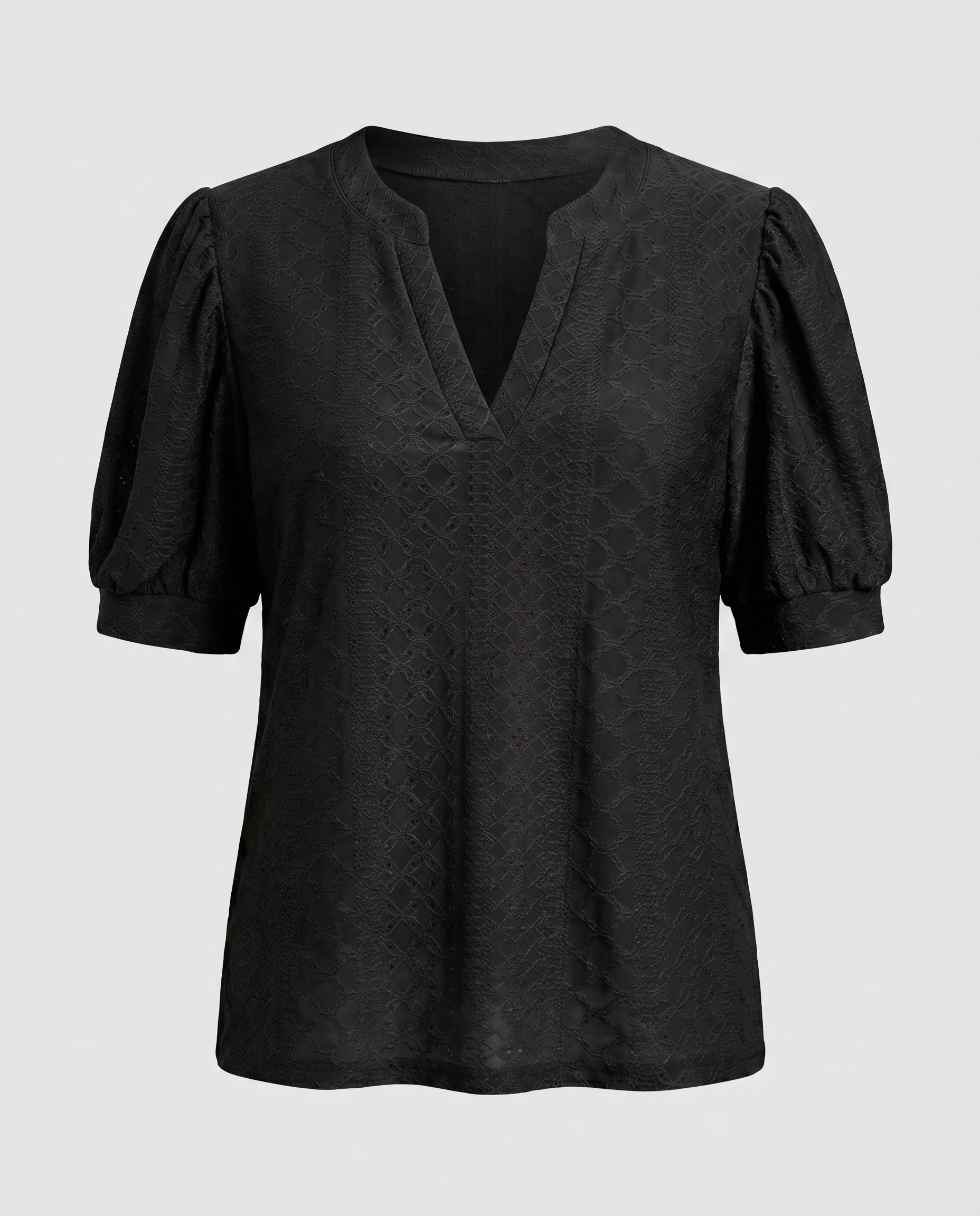 Damen Broderie-Bluse V-Ausschnitt Puffärmel Ellenbogenlang - Image 5