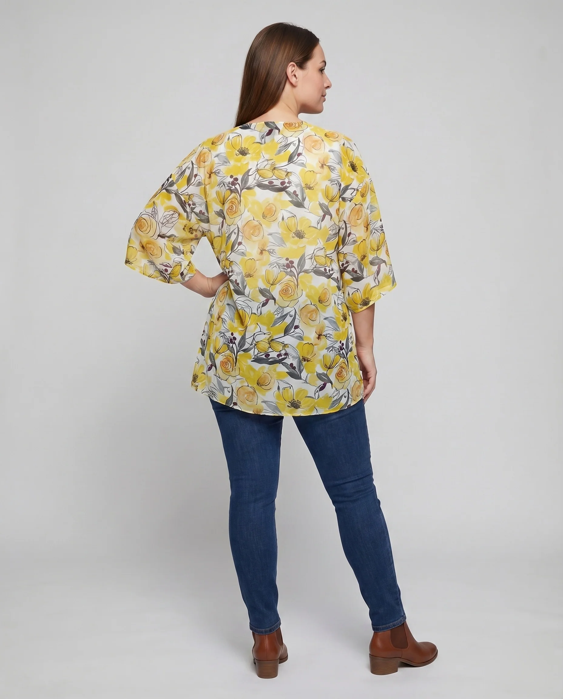 Damen Blumen-Kimono Offener Schnitt 3/4-Arm - Image 4