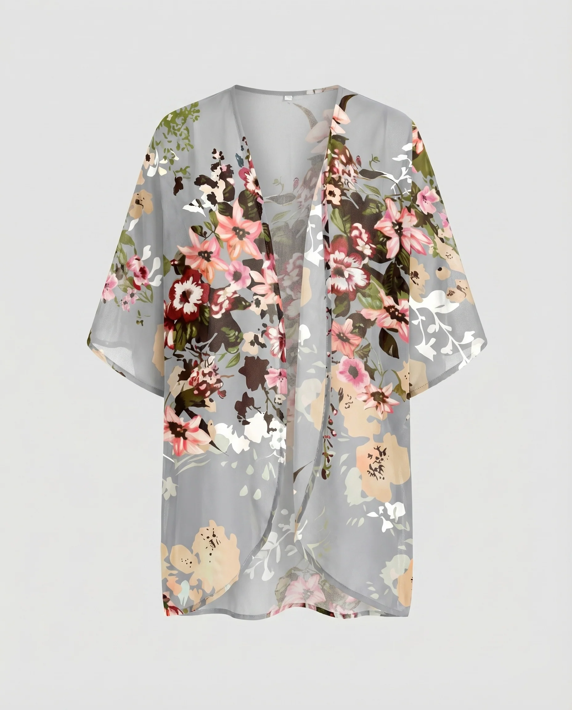 Damen Chiffon-Kimono-Überwurf Floraler Druck Fledermausärmel Offen - Image 5