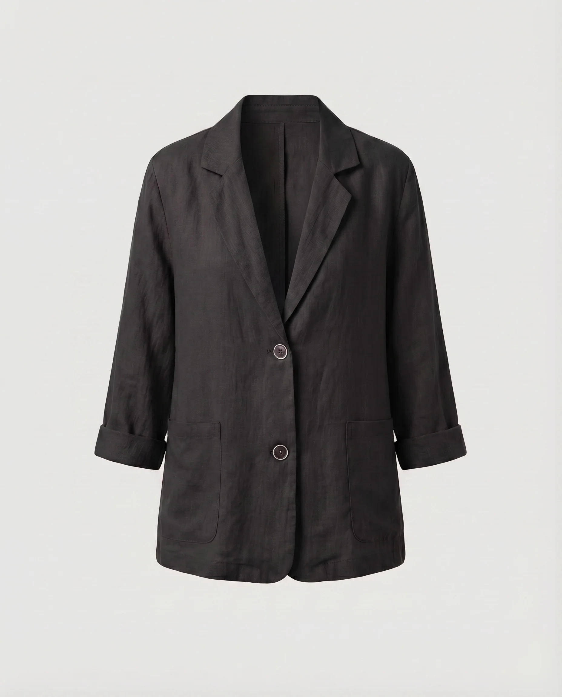 Damen Leinenblazer Gekrempelte Ärmel Aufgesetzte Taschen Locker - Image 6