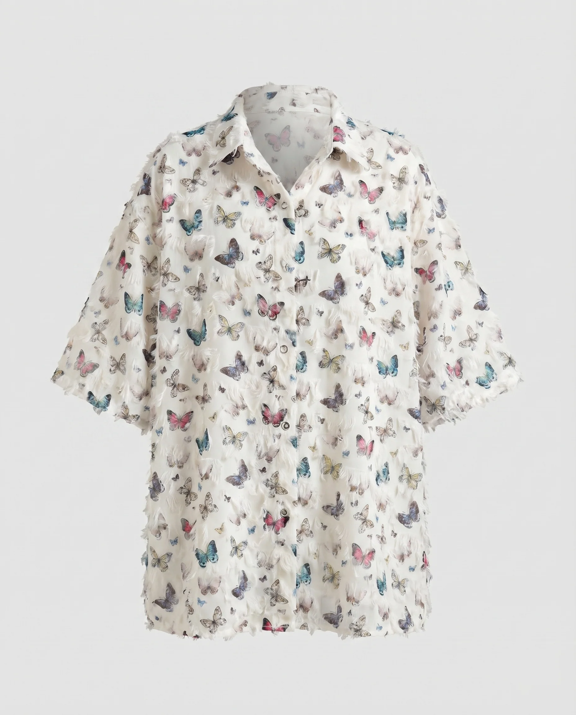 Damen Schmetterlings-Kimono Fransige Struktur Weiter Schnitt - Image 5