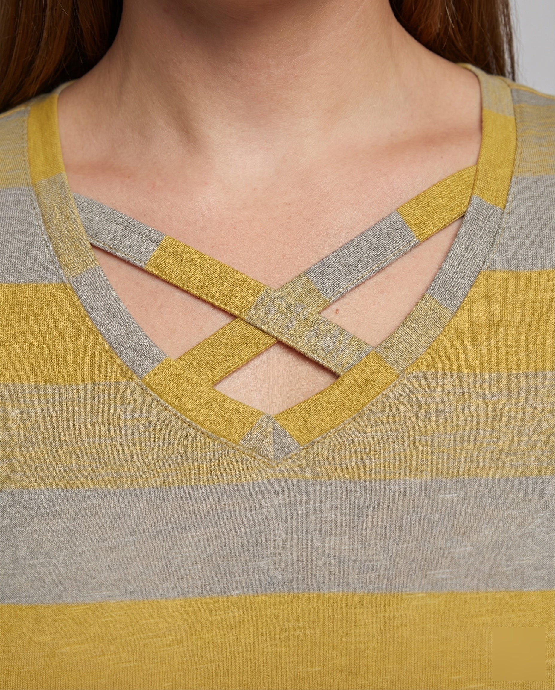 Damen Gestreiftes Kurzarmshirt Überkreuzter V-Ausschnitt Leicht - Image 3
