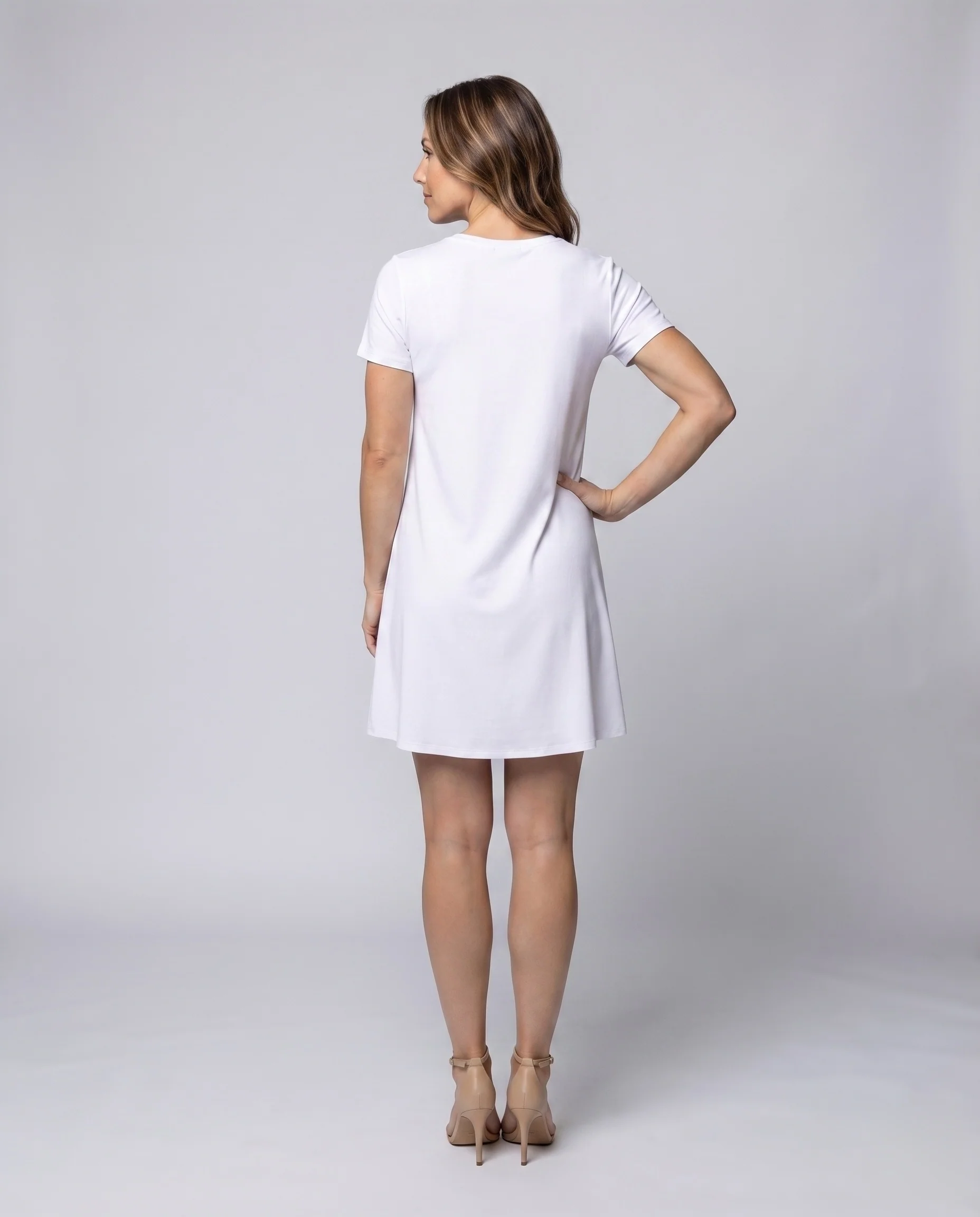 Damen A-Linien-Minikleid Rundhals Kurze Ärmel Leicht - Image 3