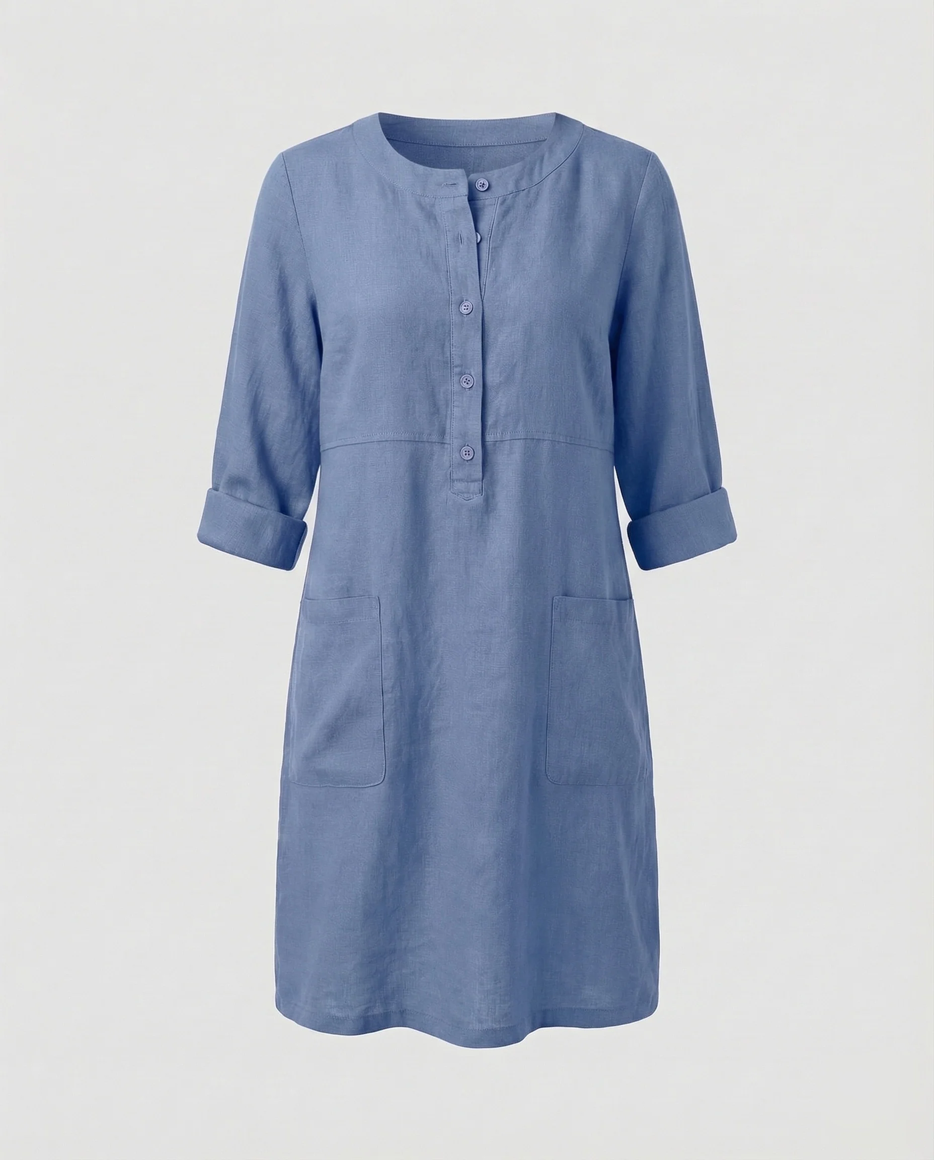 Damen Leinenkleid Rundhalsausschnitt Knopfleiste - Image 10