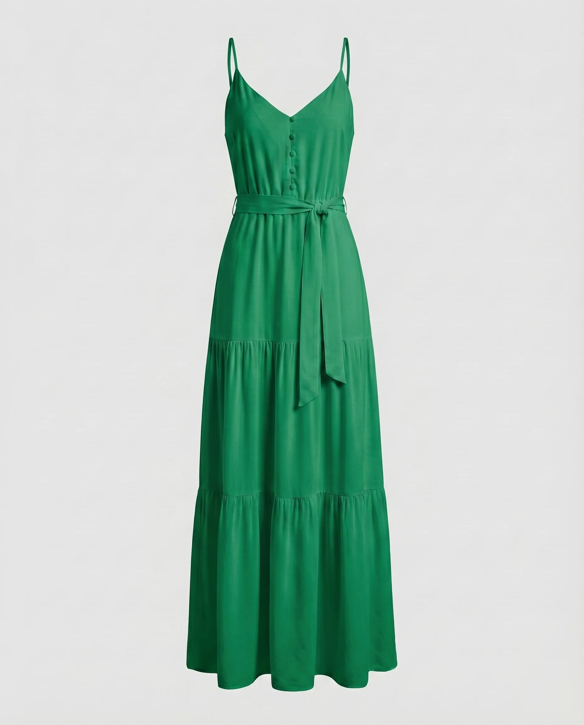 Damen Leinenoptik-Maxikleid Spaghettiträger Bindegürtel Stufen - Image 7