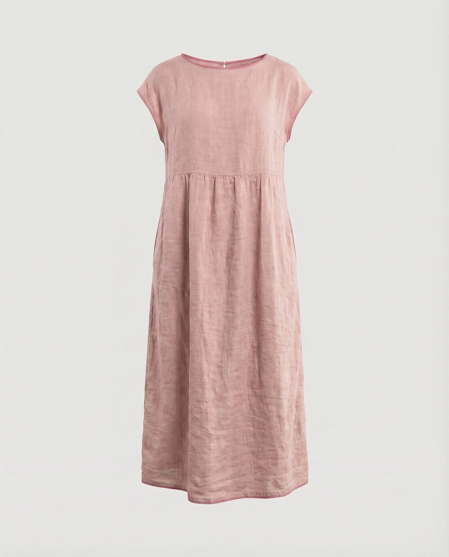 Damen Leinenmisch-Maxikleid Brustabnäher Überschnittene Kurzärmel Seitentaschen - Image 6