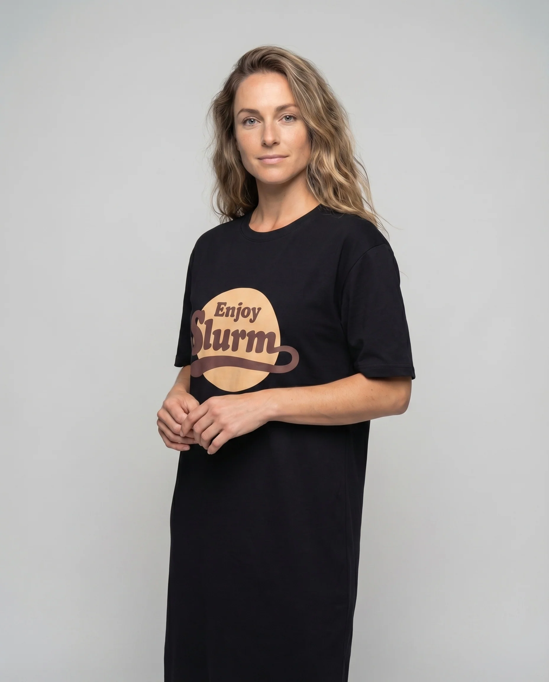 Damen Longshirtkleid Slogan-Print Überschnittene Kurzärmel Rundhals - Image 2