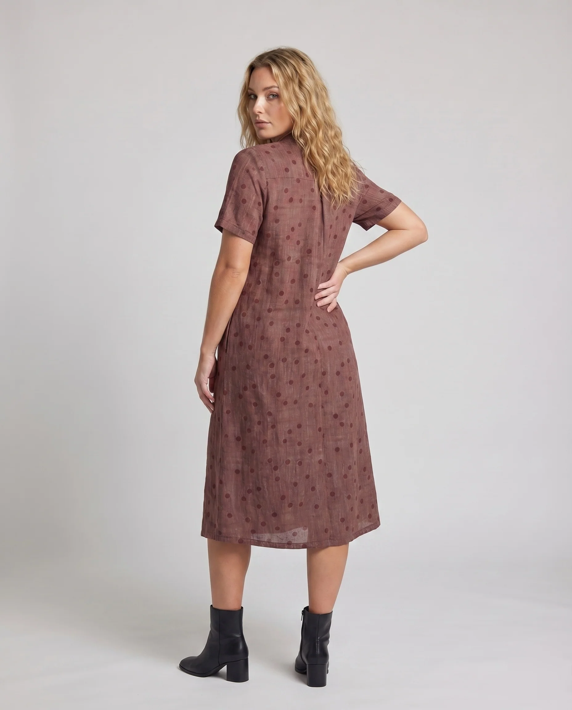 Damen Midikleid V-Kragen Eingrifftaschen Locker geschnitten - Image 4