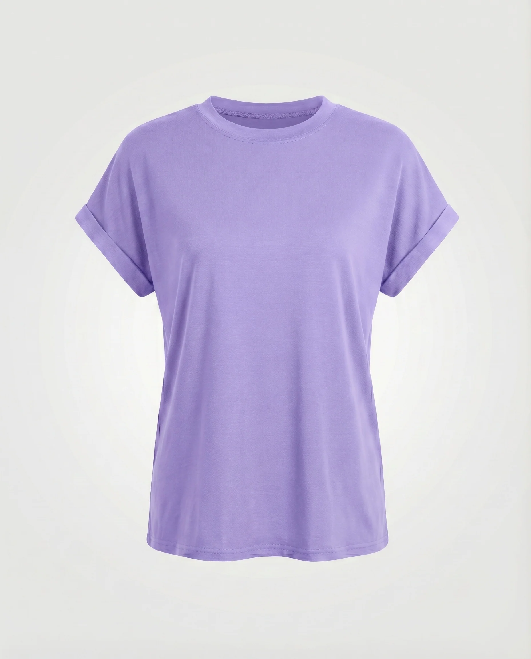 Damen Rundhalsshirt Umschlagärmel Gerundeter Saum Locker geschnitten - Image 14