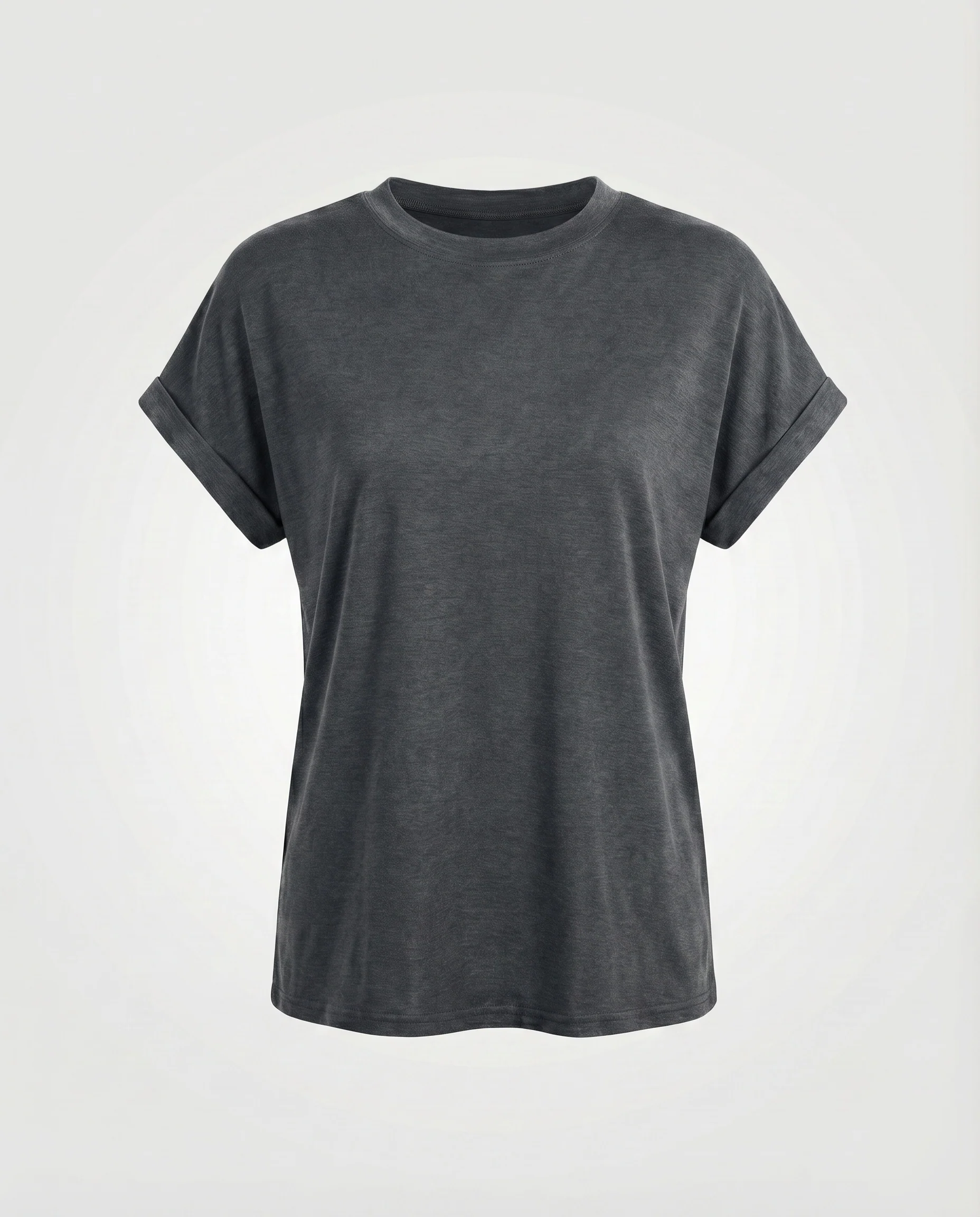 Damen Rundhalsshirt Umschlagärmel Gerundeter Saum Locker geschnitten - Image 15