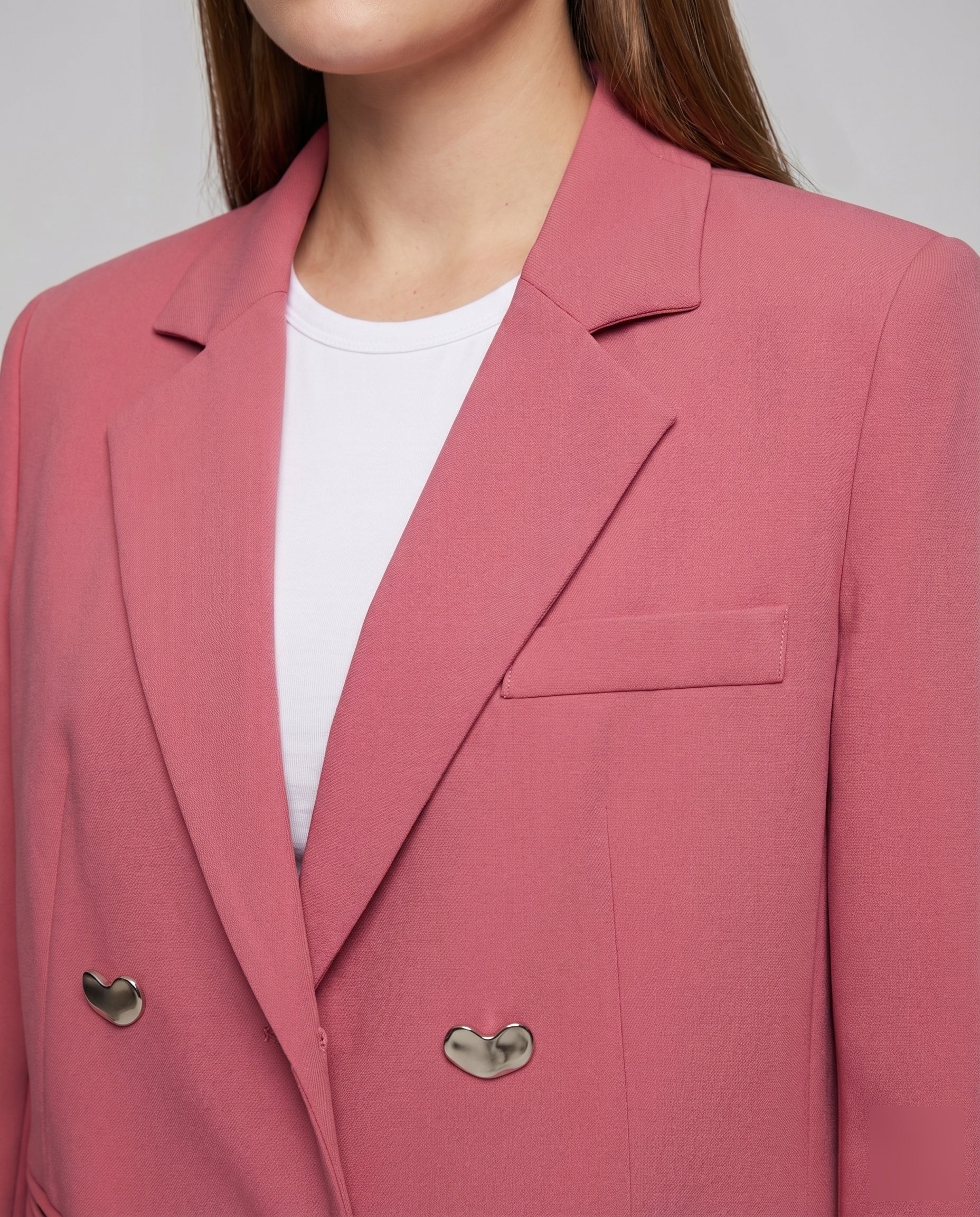 Damen Doppelreiher-Blazer Longline Schmales Revers Zierknöpfe - Image 2