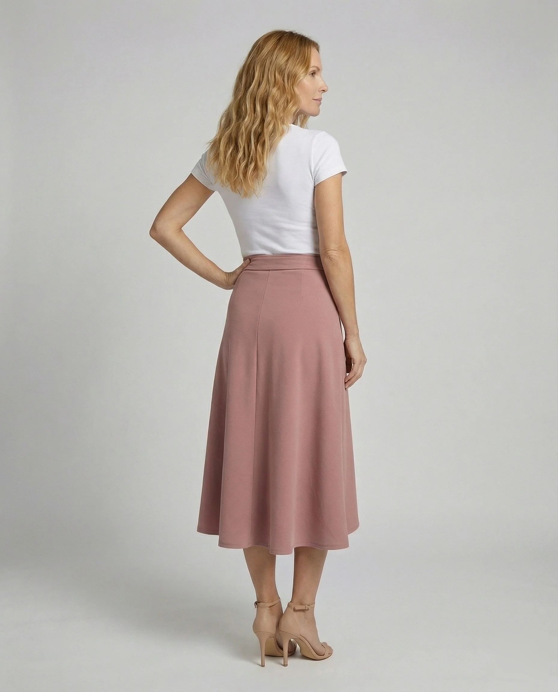Damen Feminine Bindegürtel Wickel-Midirock - Image 4