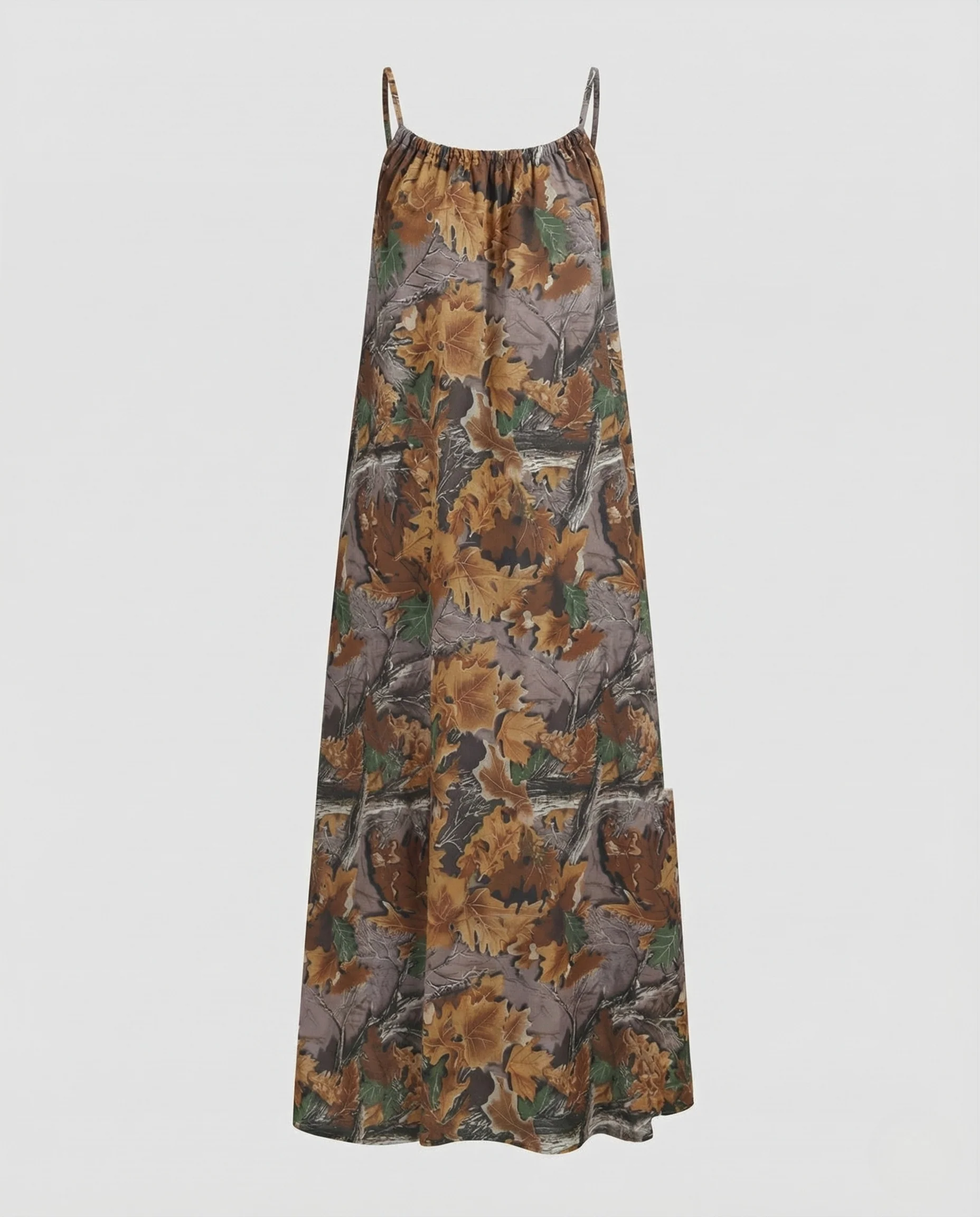Damen Maxikleid Spaghettiträger Blattdruck - Image 5