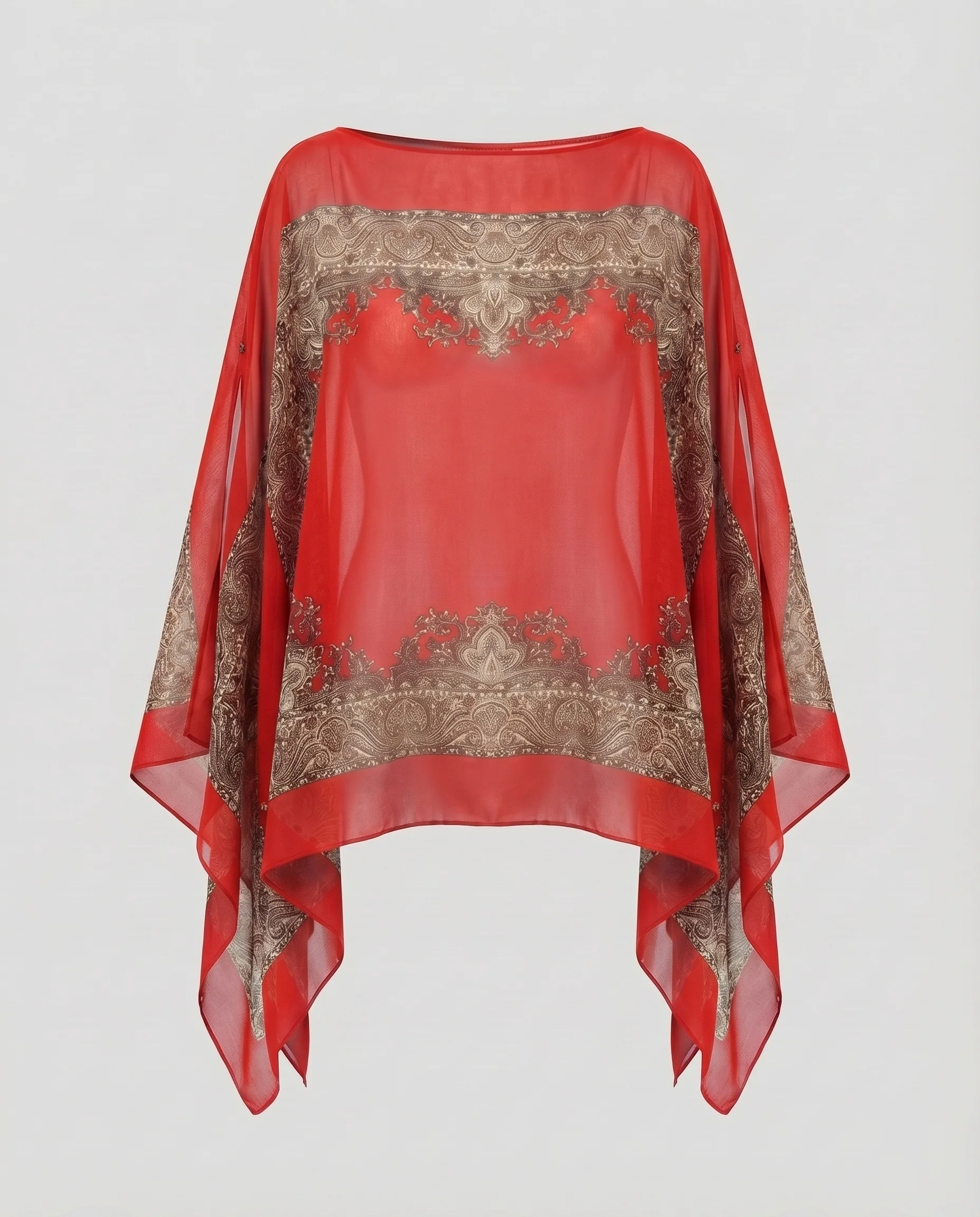 Damen Chiffon-Überwurf Paisley-Print Schlitzärmel - Image 8