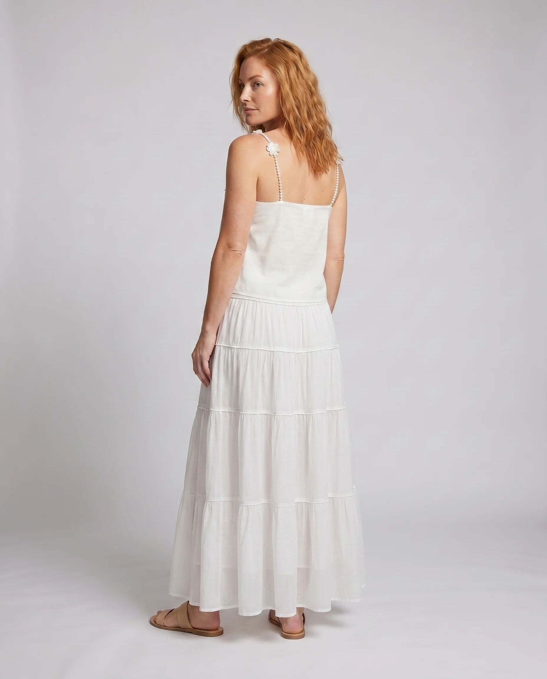 Damen nan luftiger Chiffon-Zweiteiler mit bestickten Trägern und mehrlagigem Stufenrock - Image 3